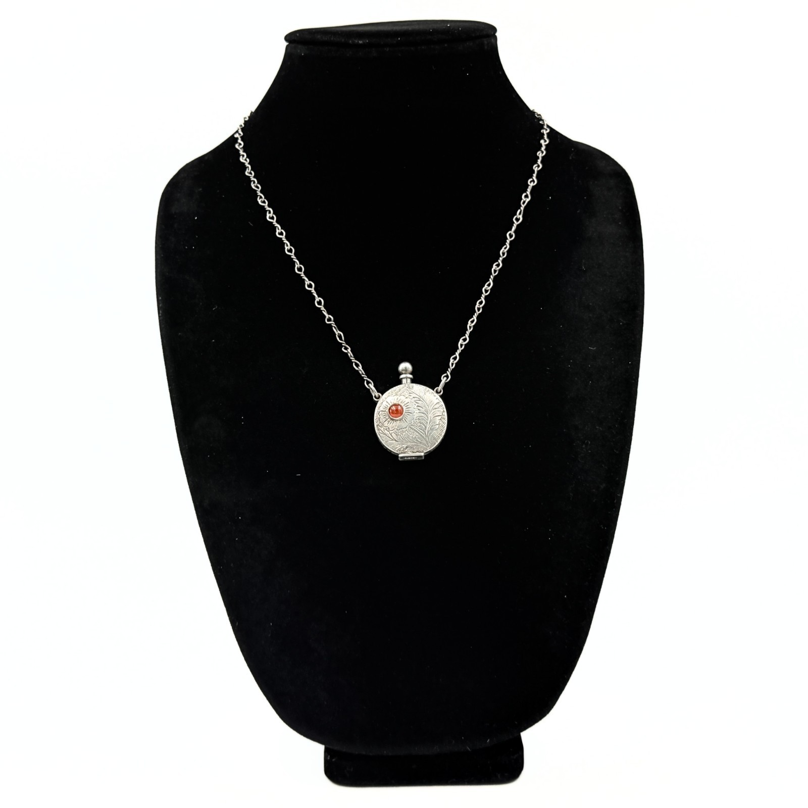 Middle Eastern Figaro Chain Sterling Silver Perfume Bottle Coral Necklace