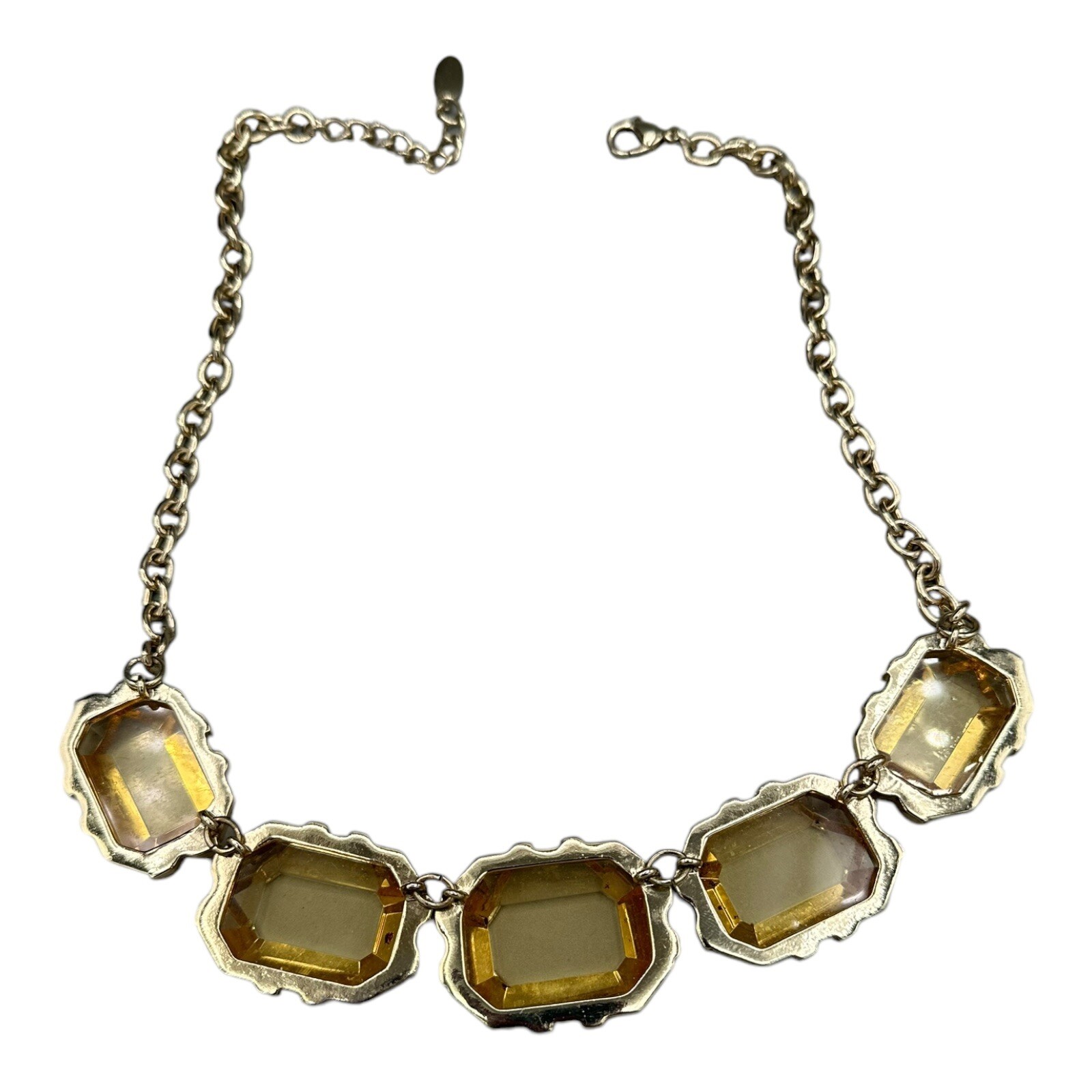 Anne Klein Statement Necklace Gold Tone Whiskey Topaz Yellow Clear Crystal Stone