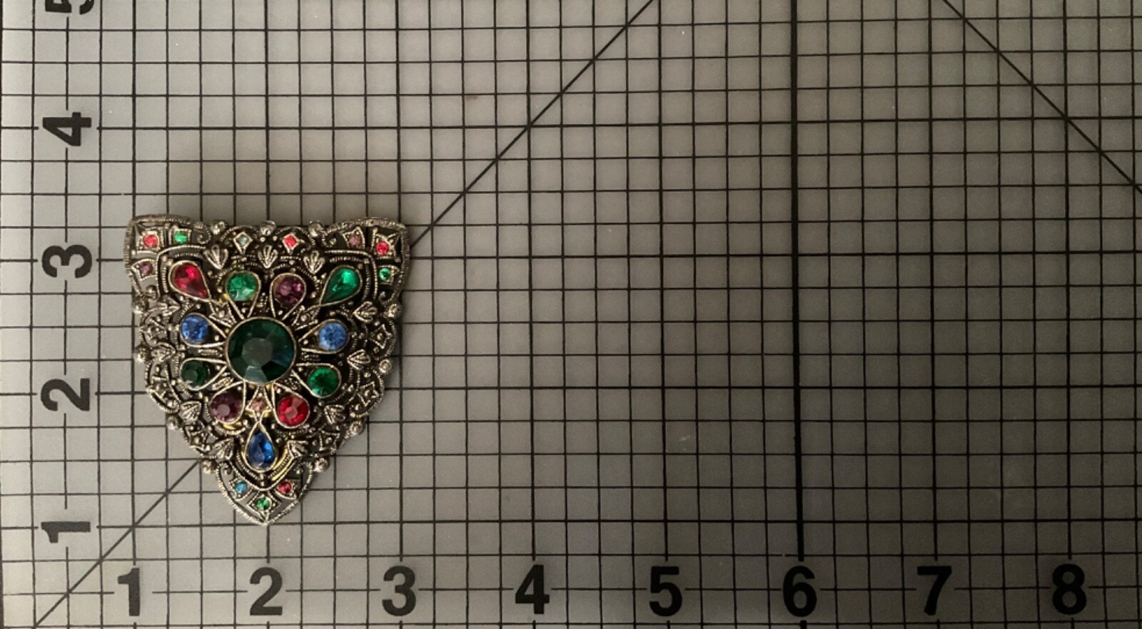 Vintage NE Glass Works Triangle Clip/Brooch w/ Multicolor Rhinestones 071424