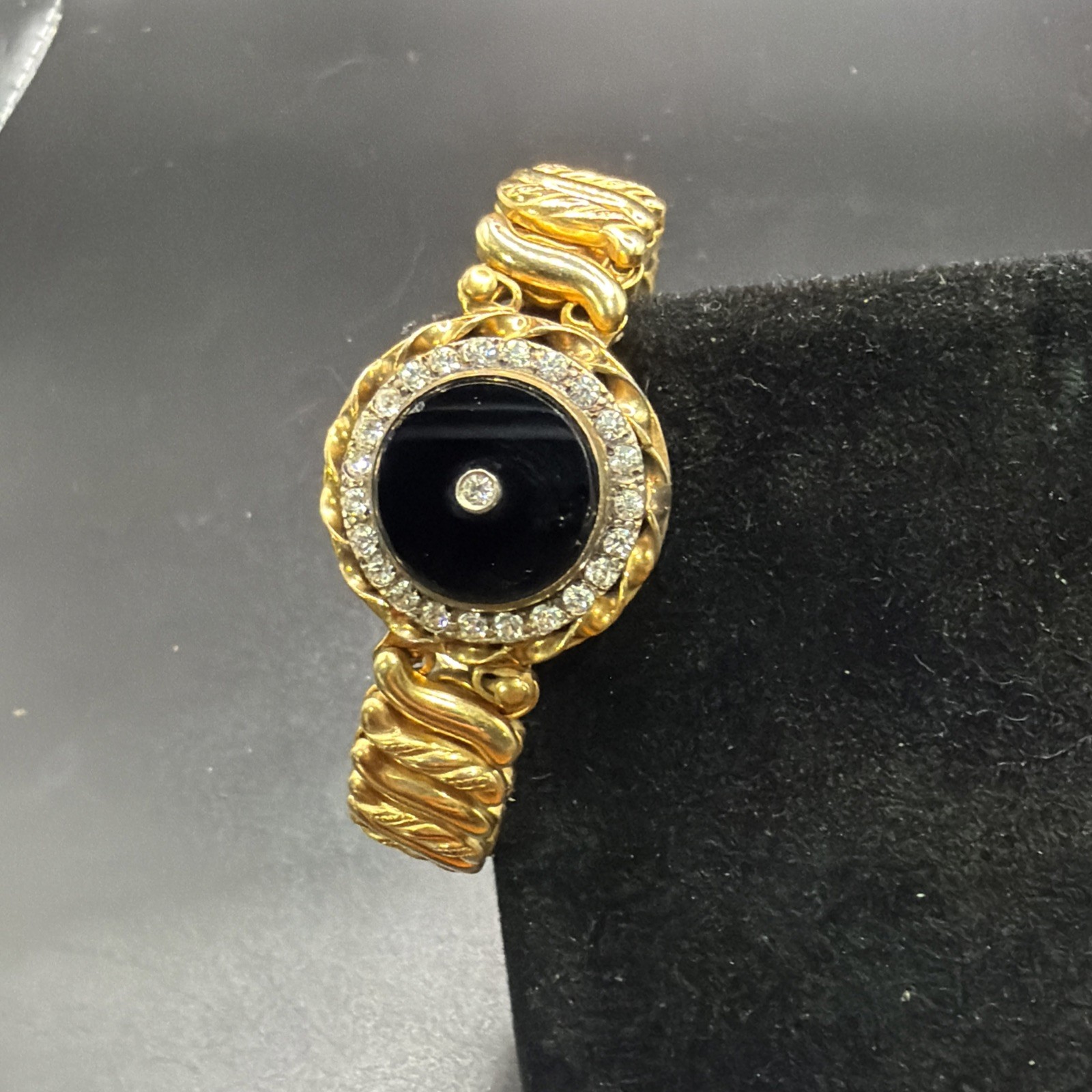 Antique DFB Co Carmen BLK Onyx Sweetheart Locket Expansion Bracelet Exceptional