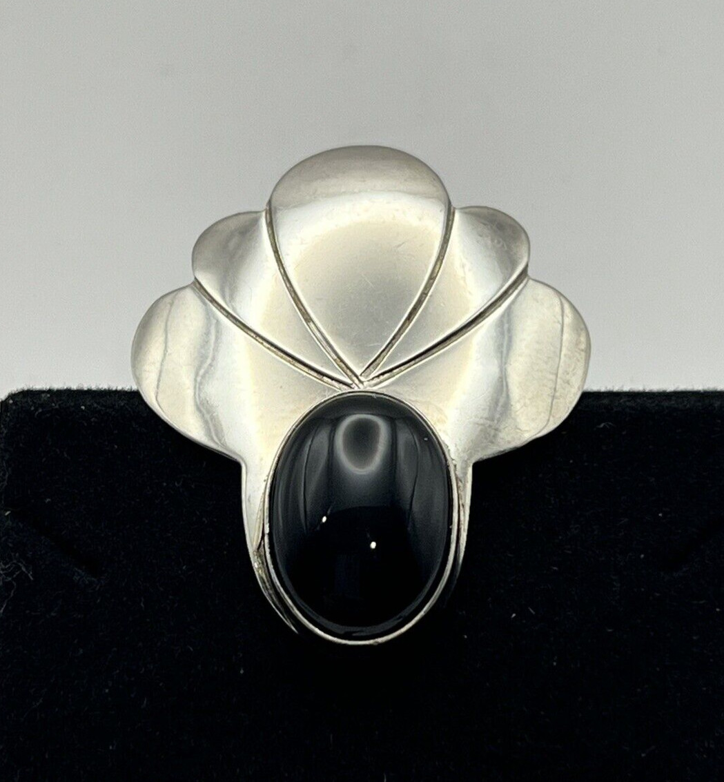 Vintage Signed Ben J. Chavez Sterling Silver and Onyx Pendant