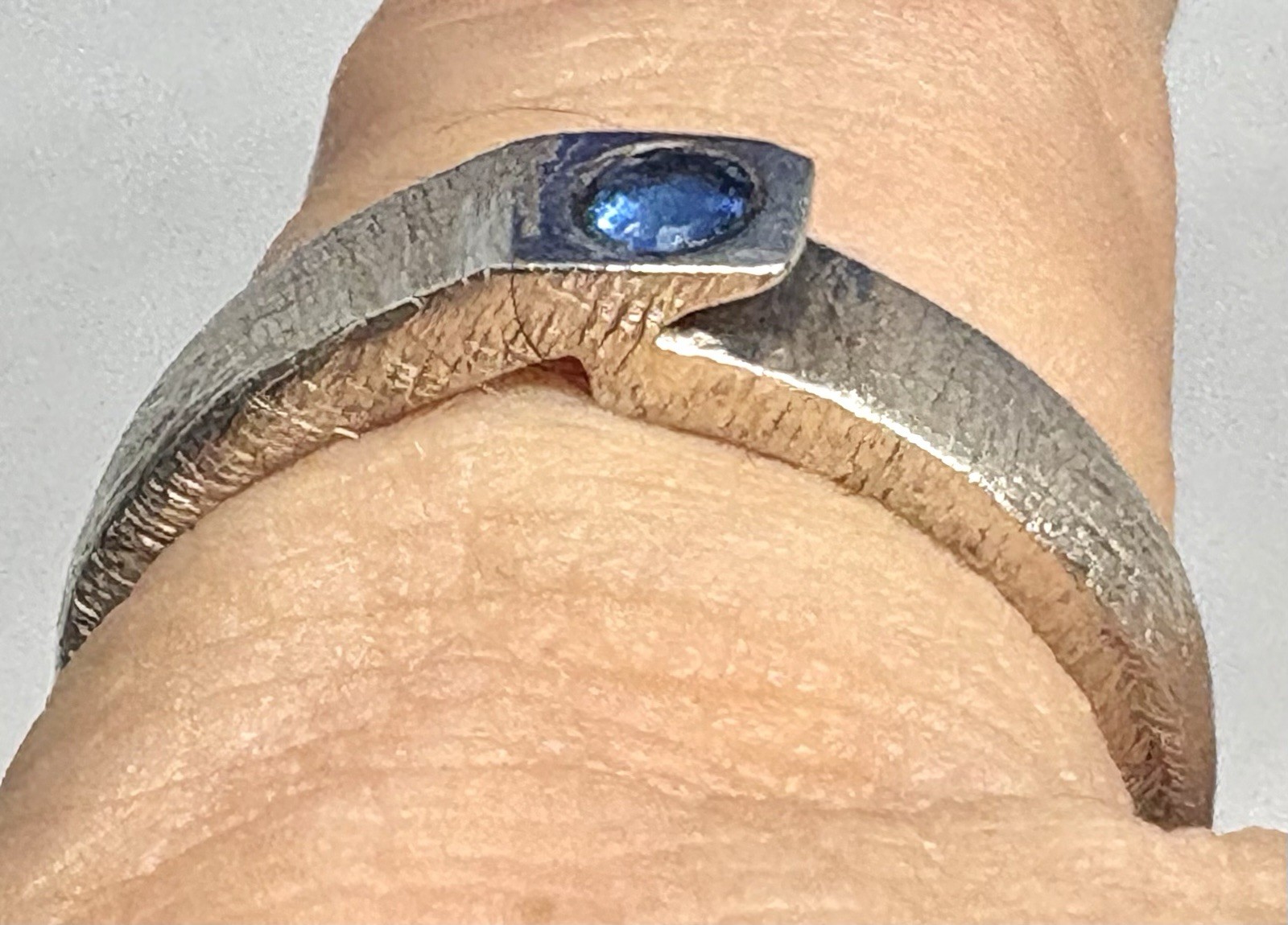 Y16 Brushed 925 Silver Ring size 7.5 Blue Sapphire Amazing 1970s Germany 4.77g