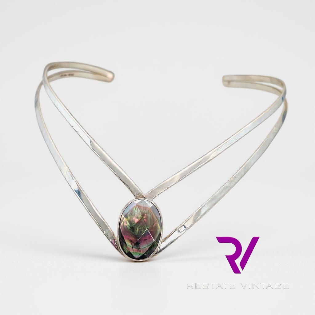 Mint Dominique Dinouart DDD Mexico Abalone Faceted Sterling Collar Necklace 18″