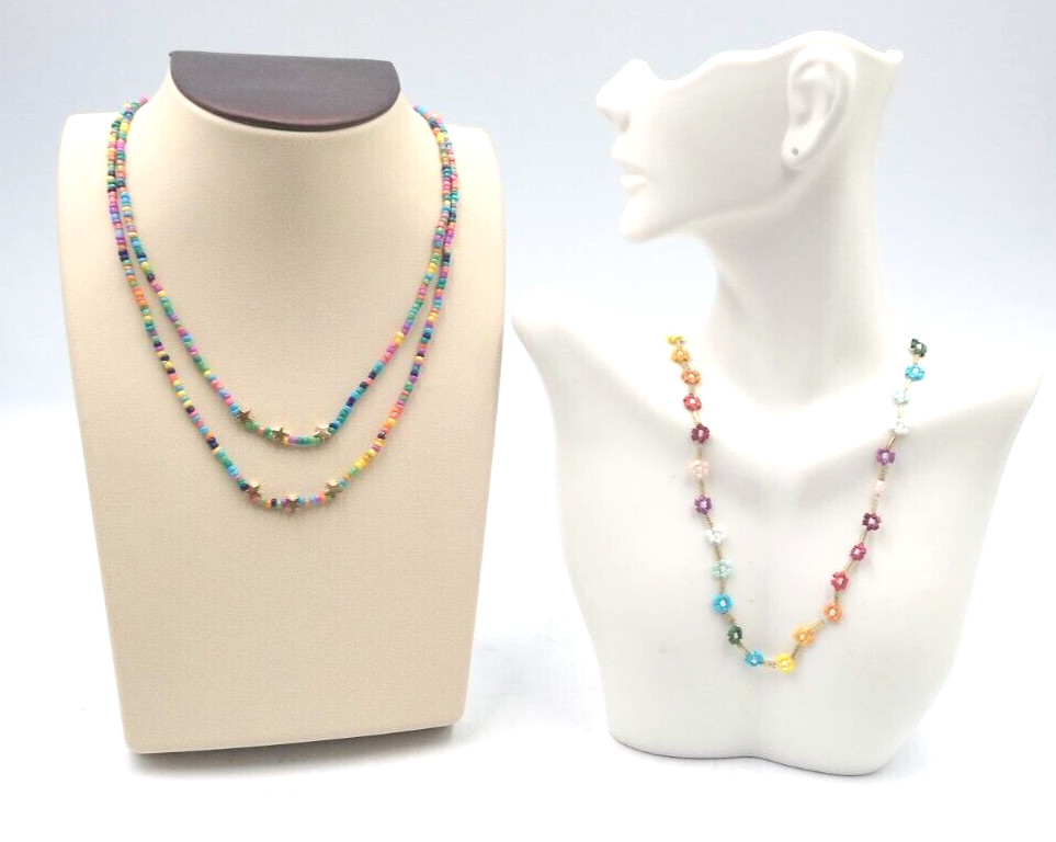 Lot of 3 Sweet Colorful Beaded Necklaces, 15″, 17″, 18″ Mix Match Wear 1 or All