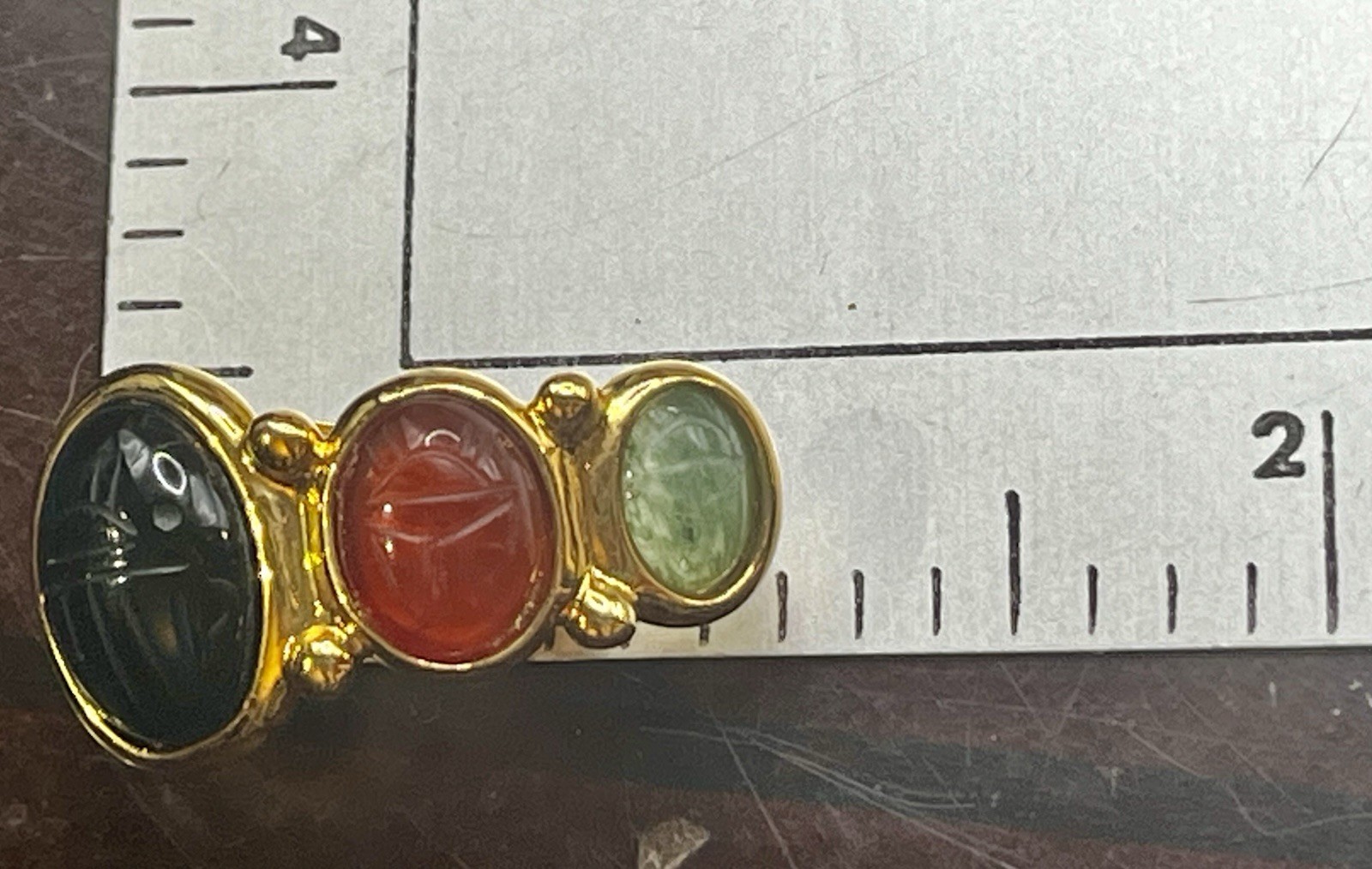 Egyptian Style Carved Scarab Weingeroff Glass/stone Half Hoop Drop Earrings