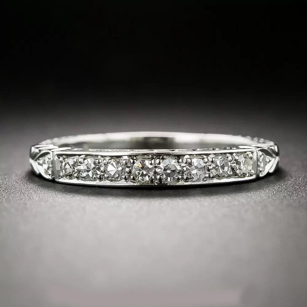 1/2 CTW White Round Cut Simulated Diamond Art Deco Wedding Band 925 Silver Ring