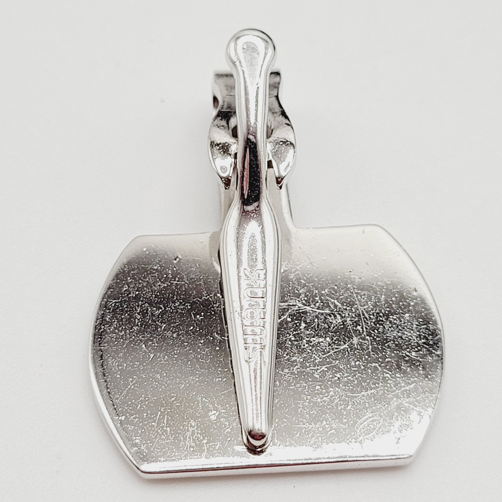 G Letter Old English Script Silver Tone Black Enamel SWANK Tie Clip Clasp