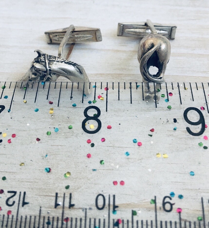 Horse Head & Tail Cufflinks 925 STERLING Silver Western Unique VTG Father’s Gift