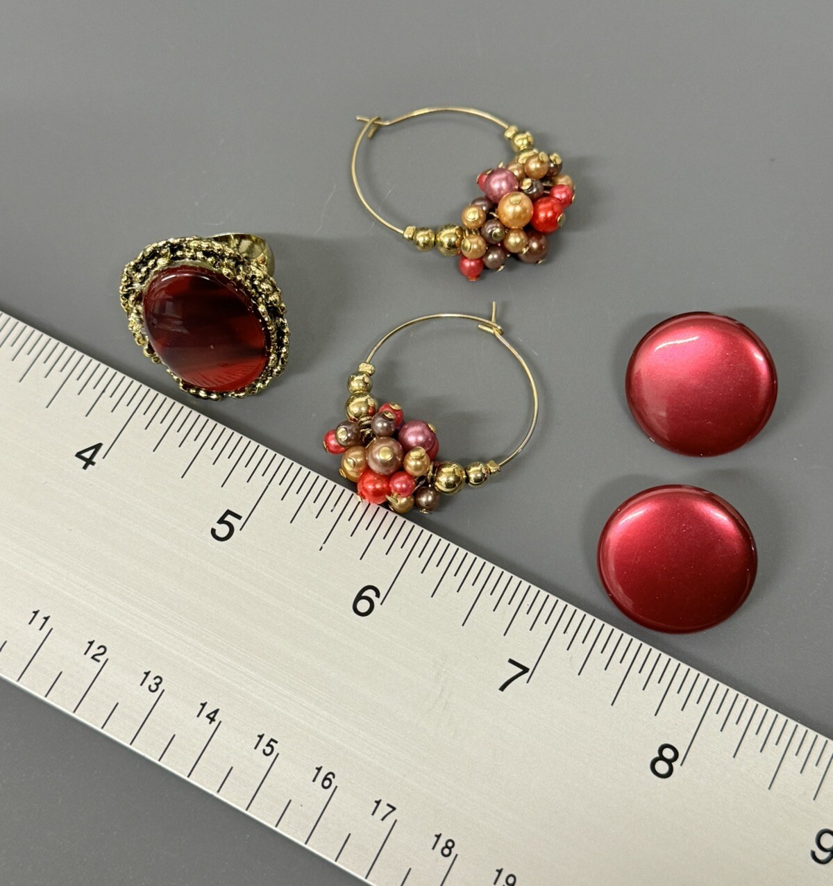 Vintage Purple Pink Red Multi Strand Beaded Necklace Japan Plastic Earrings Ring