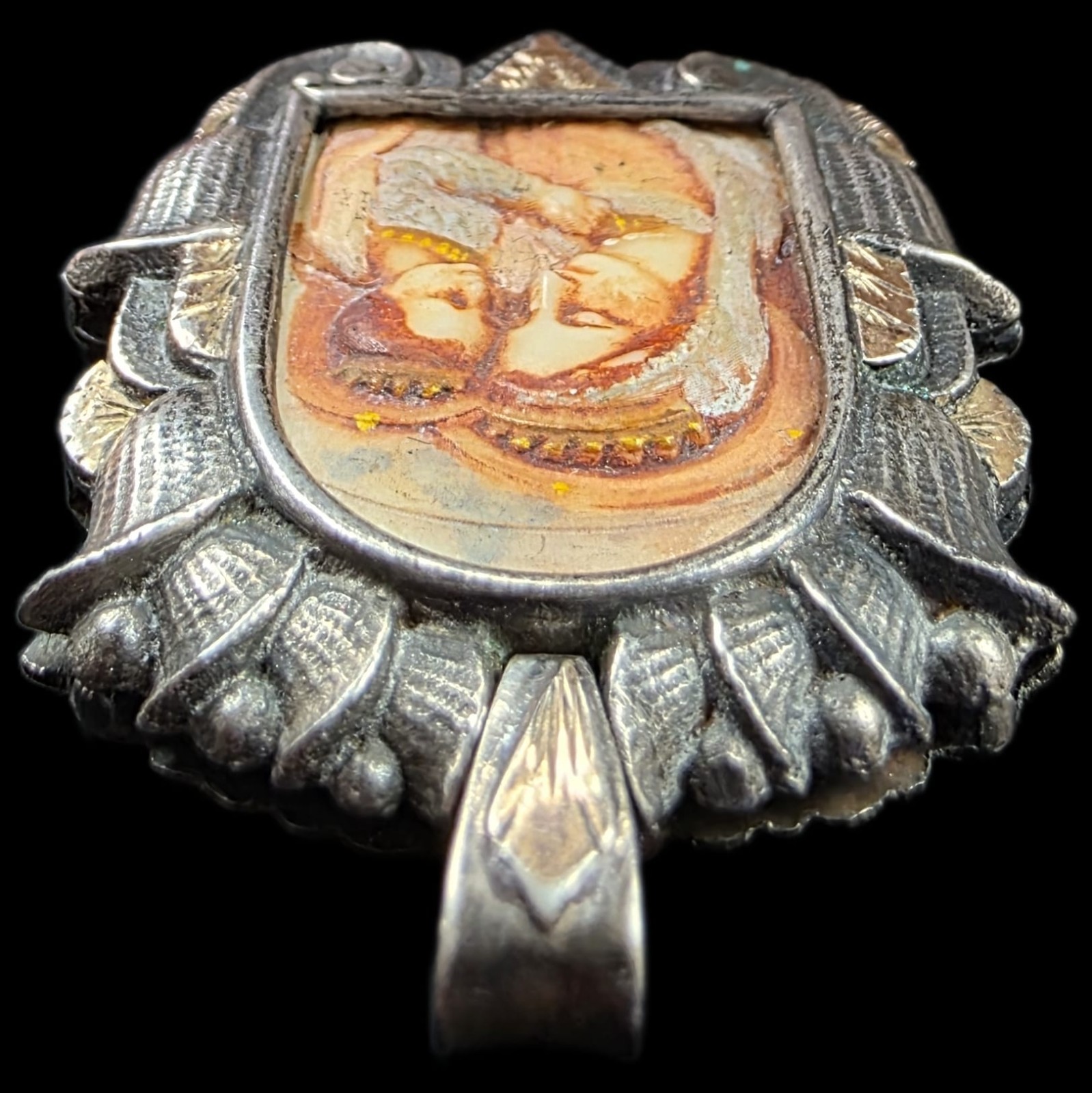 Fine Antique Art Nouveau Silver Gold Madonna Virgin Mary and Jesus Pendant C1900