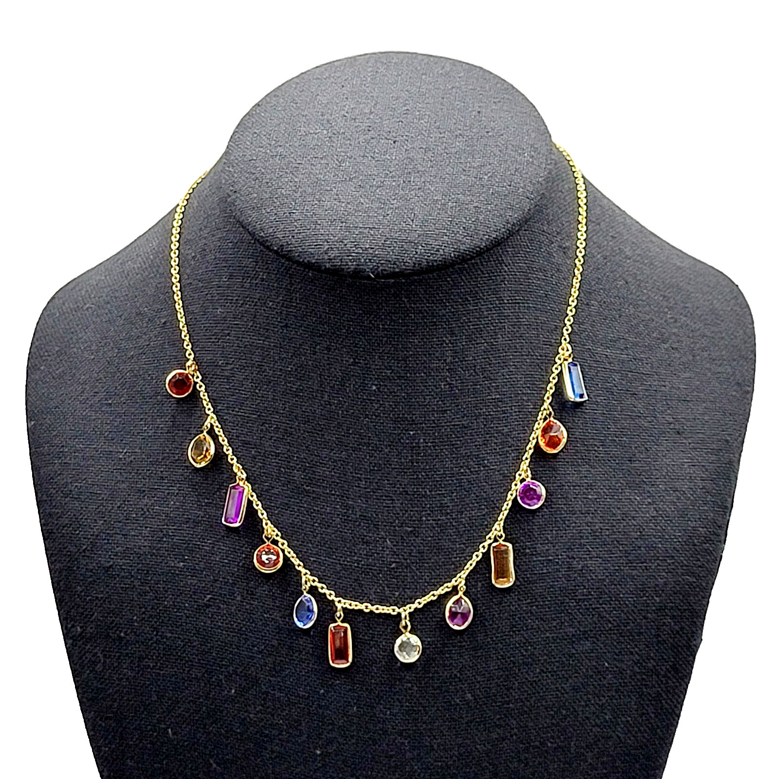 Rainbow Colors Acrylic Charm Station Bead Gold Tone Vintage 1980s Necklace Korea