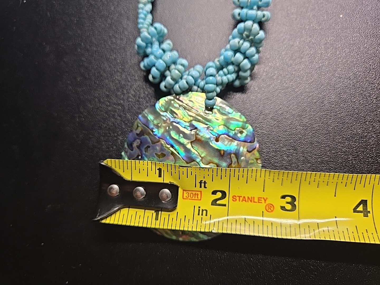 Lee Sands Pāua Abalone Shell Turquoise Blue Bead 17.5″ Necklace Pendant Signed