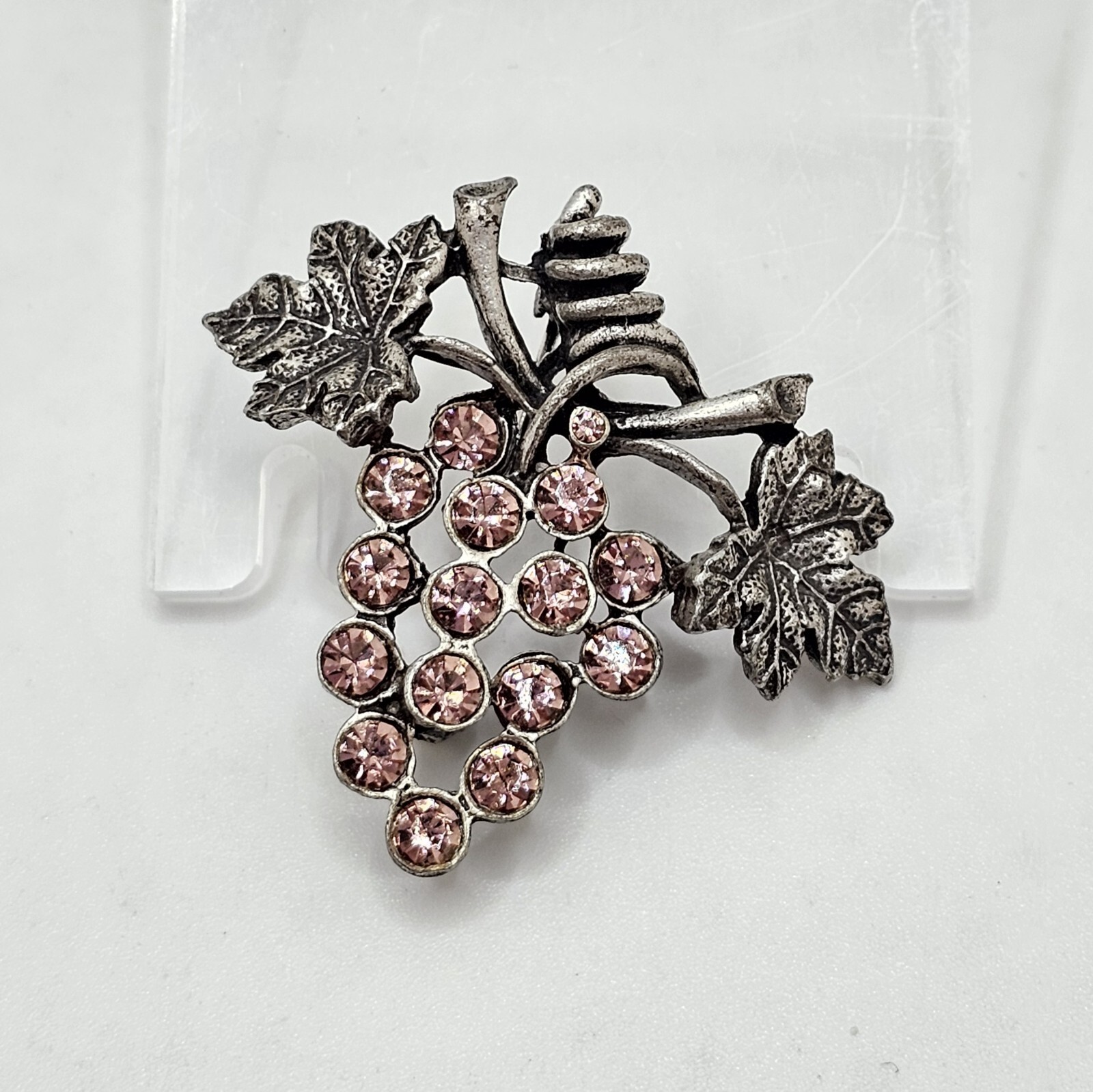 Vintage Grape Cluster Brooch Pin Purple Pink Rhinestones LIA Lianna Signed