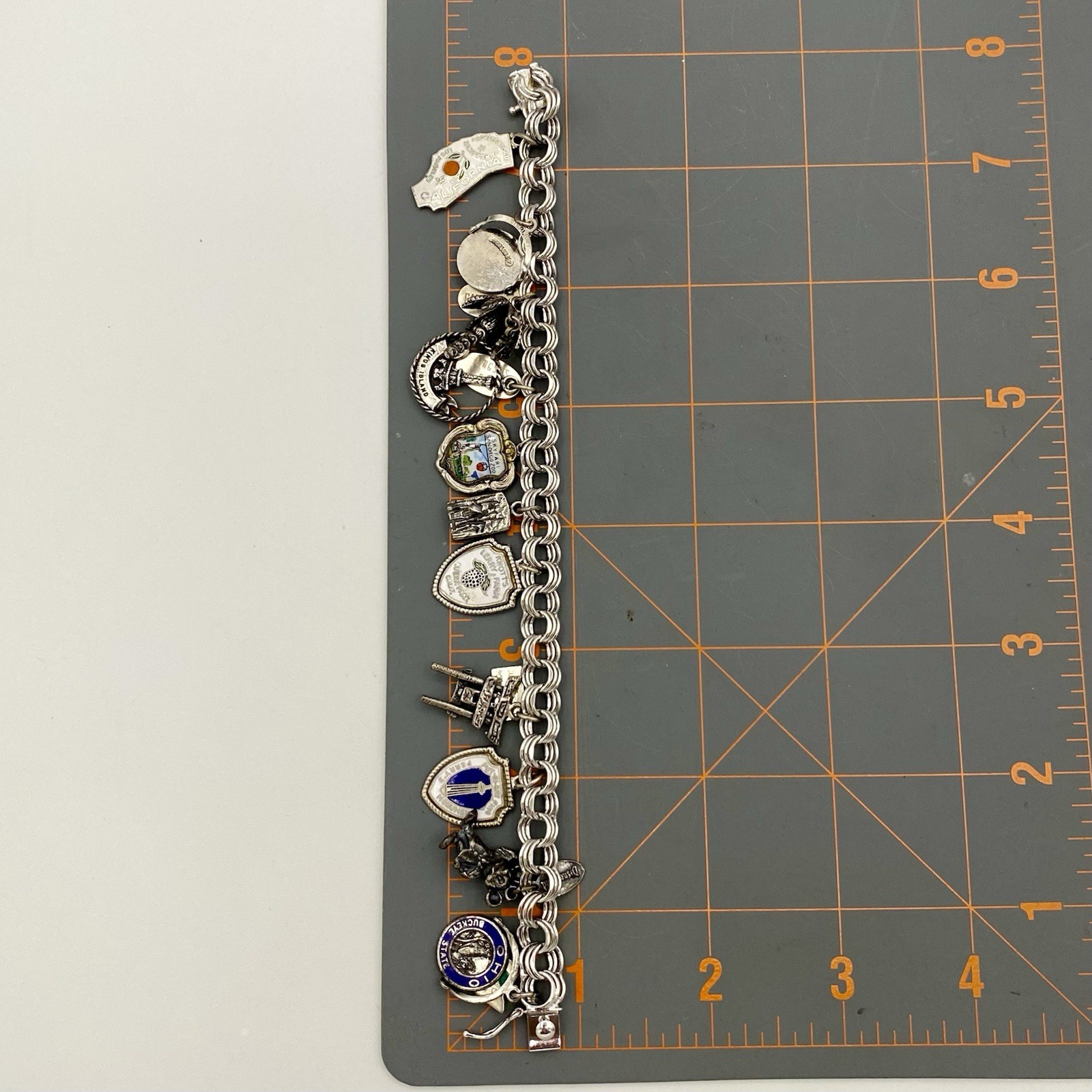 Vintage Estate Sterling Silver Charm Bracelet With 11 Sterling Silver Charms 44g