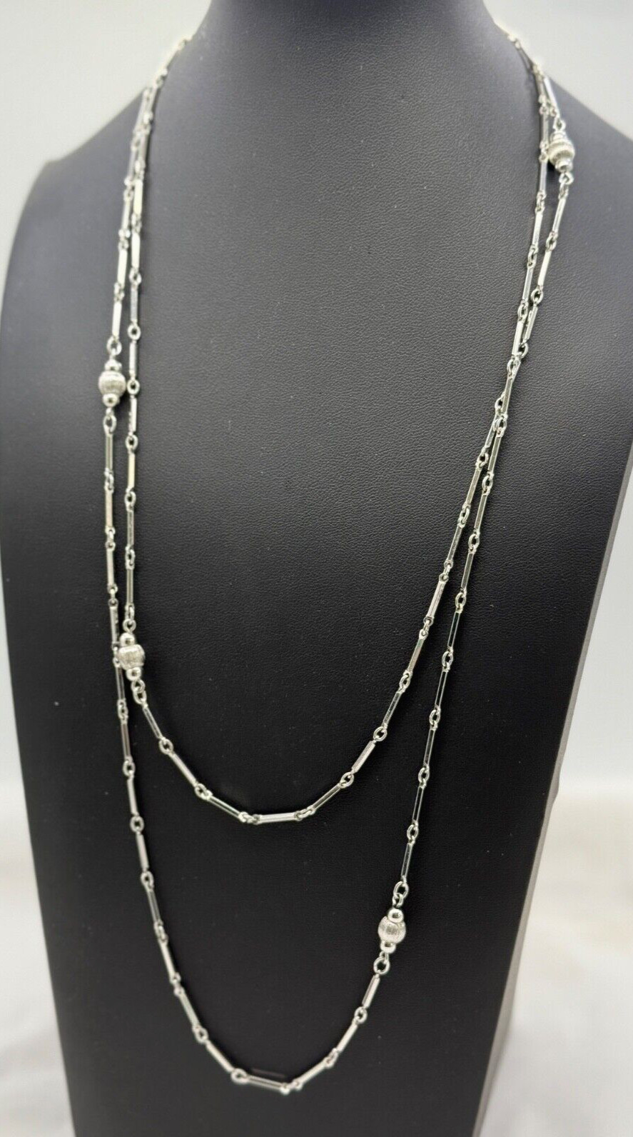 Vintage 60’s Monet Silver Tone Chain Flapper Statement 52″ Necklace Sister Clasp