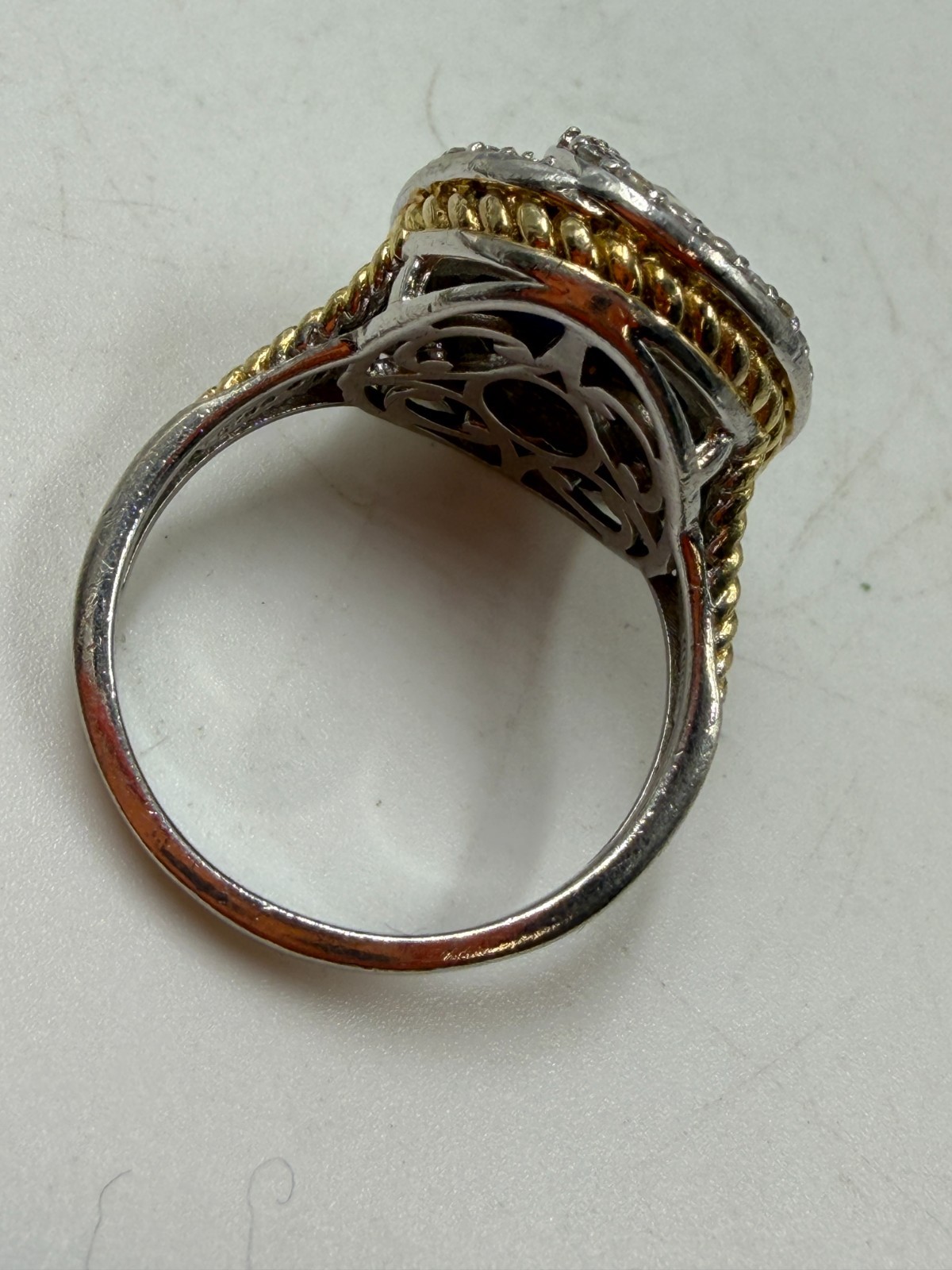 Vintage Sterling Silver Ring Gold Flake Cobalt Blue Crystal Mixed Cocktail 9 PX