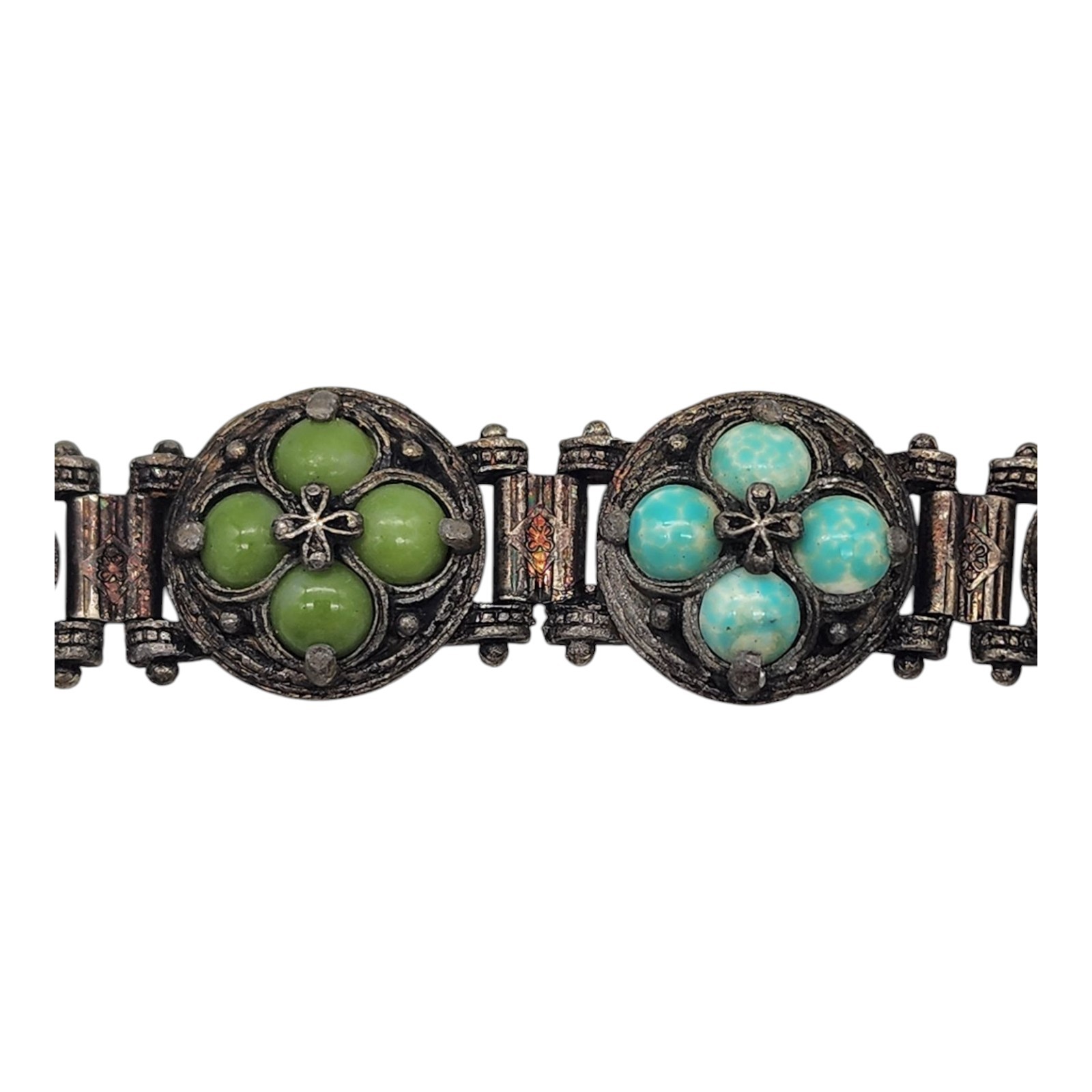 Vintage Estate Glass Stone Panel Bracelet Designer Costume Jewelry