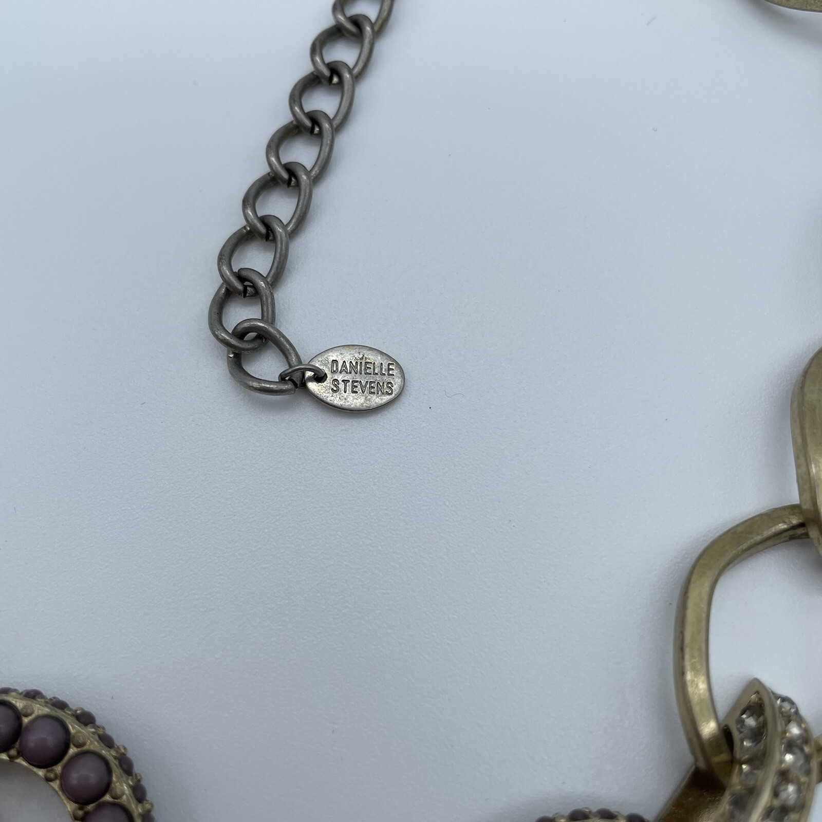 Vtg Danielle Stevens Brass Chain Purple Statement Chain Necklace Bracelet Set