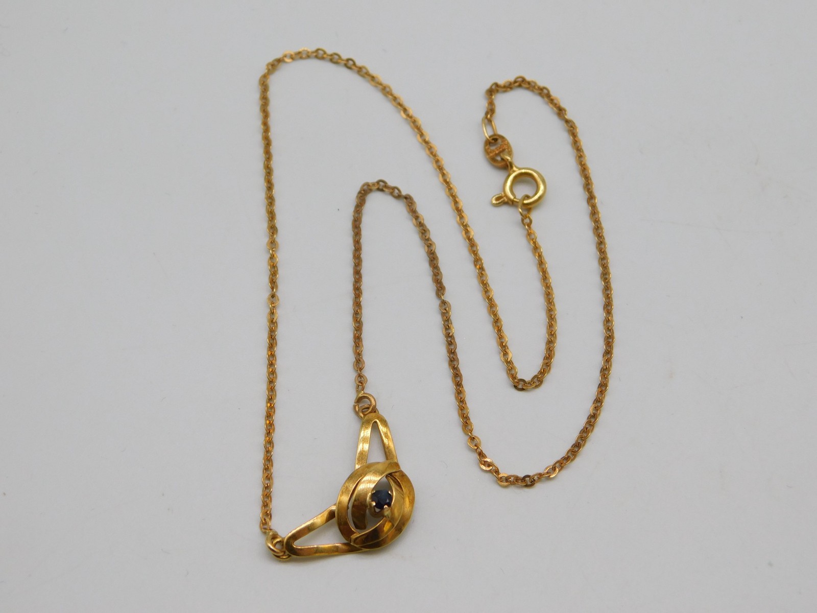 ART NOUVEAU 18K SOLID YELLOW GOLD SAPPHIRE STONE NECKLACE 14 3/4″ L