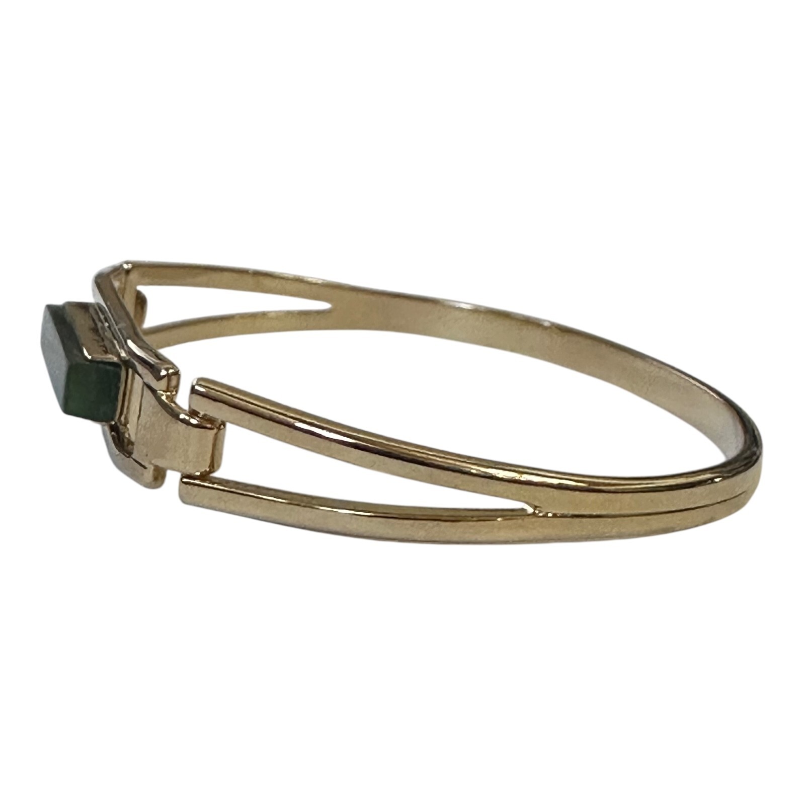 Vintage 1978 Avon Treasured Genuine Jade Bar Hinged Bangle Bracelet 6¼” Goldtone