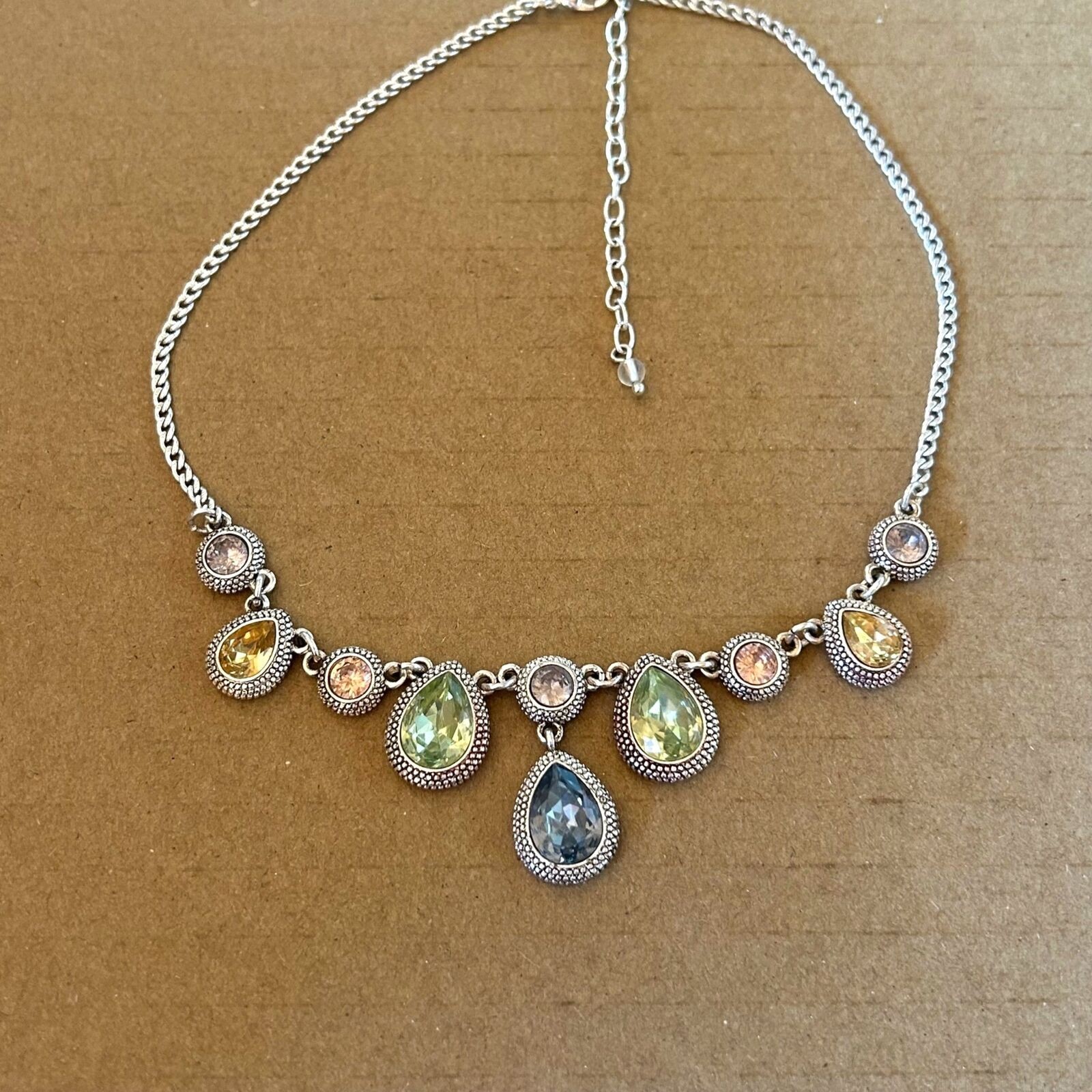 Vintage Napier Silver Tone Multi-Color Pastel Teardrop Necklace