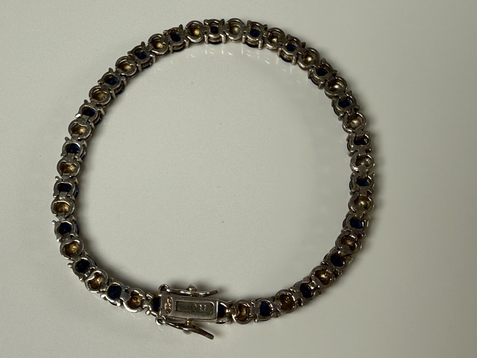 Vintage Sterling Silver Blue Glass Tennis 7” Bracelet Dee Berkley DBJ
