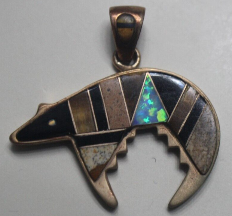 Wonderful DP Bronze and Multi-Stone Inlay Bear Pendant