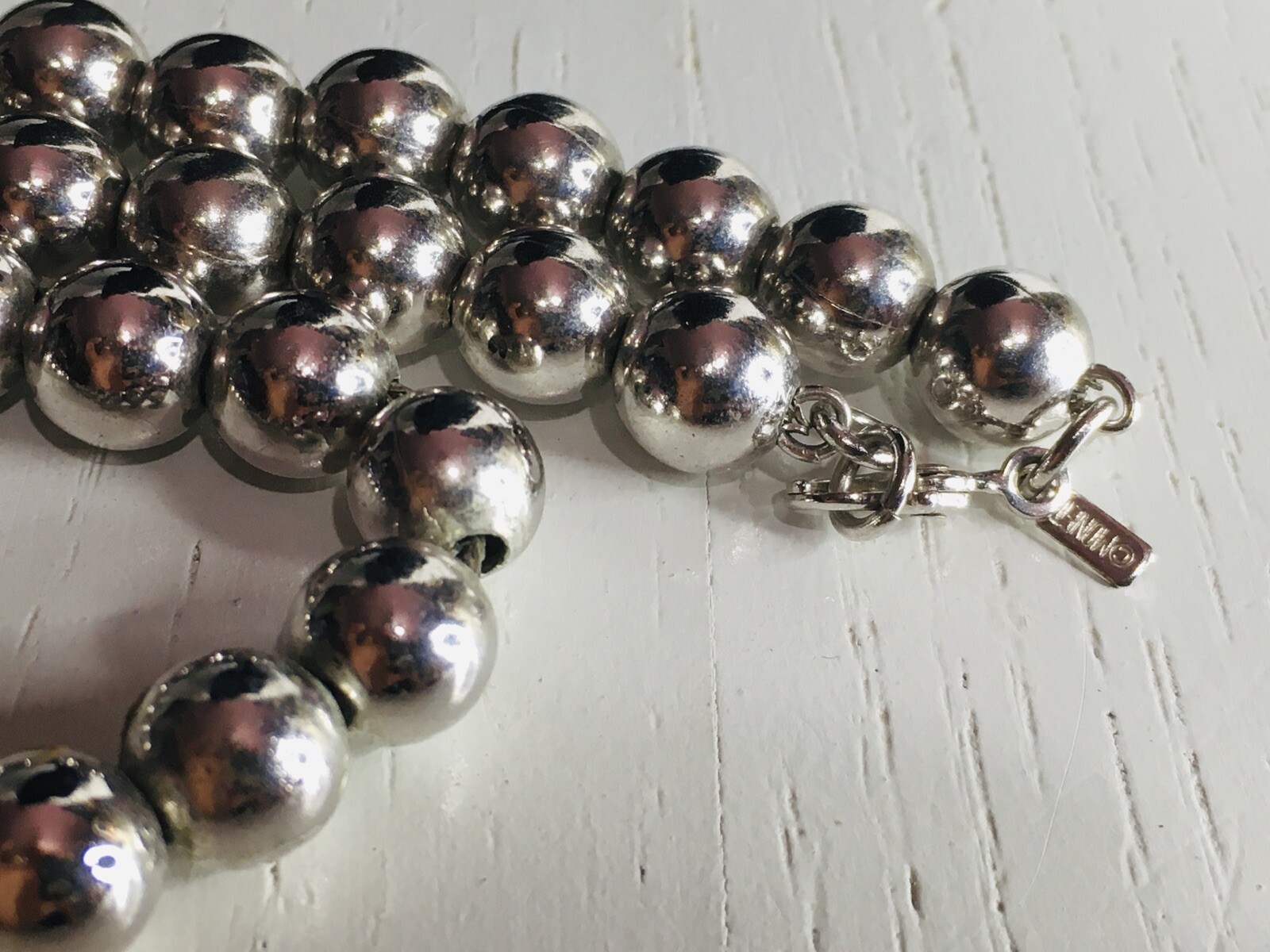 Vtg Monet Necklace Silver Tone Beads On Chain 60s Sister Hook Clasp SIGNED