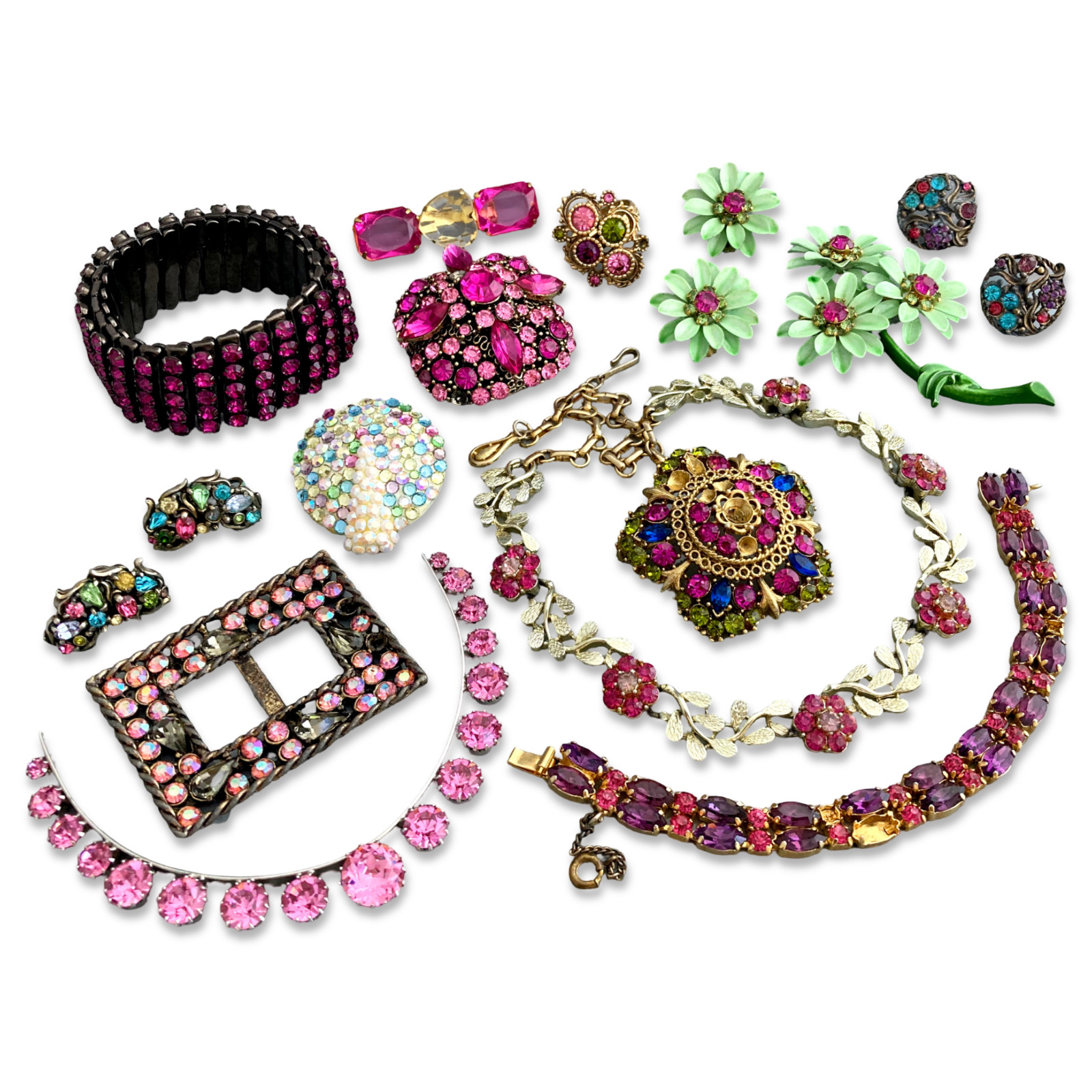 Vintage Pink Rhinestone Repair Costume Jewelry Lot Signed Coro Hollycraft Lisner