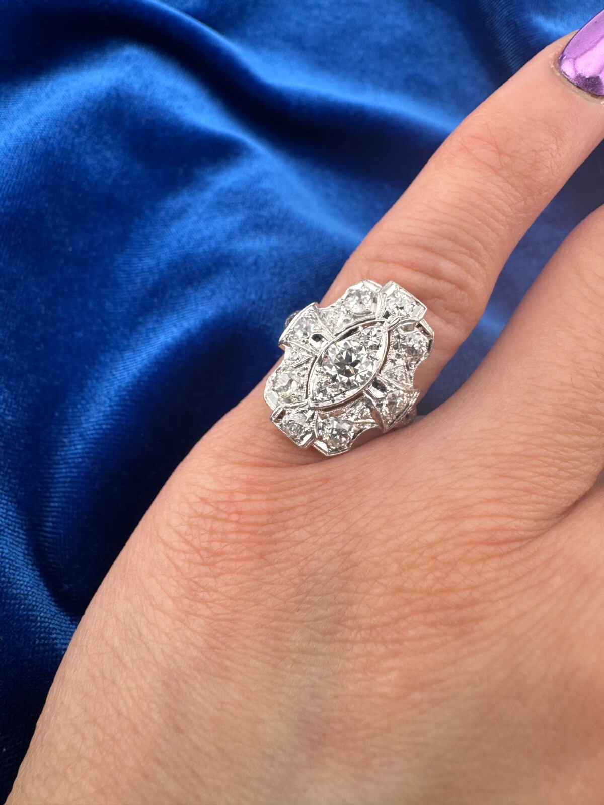 Gorgeous Art Deco Vintage Platinum 900 Antique Old European Cut Diamond Ring