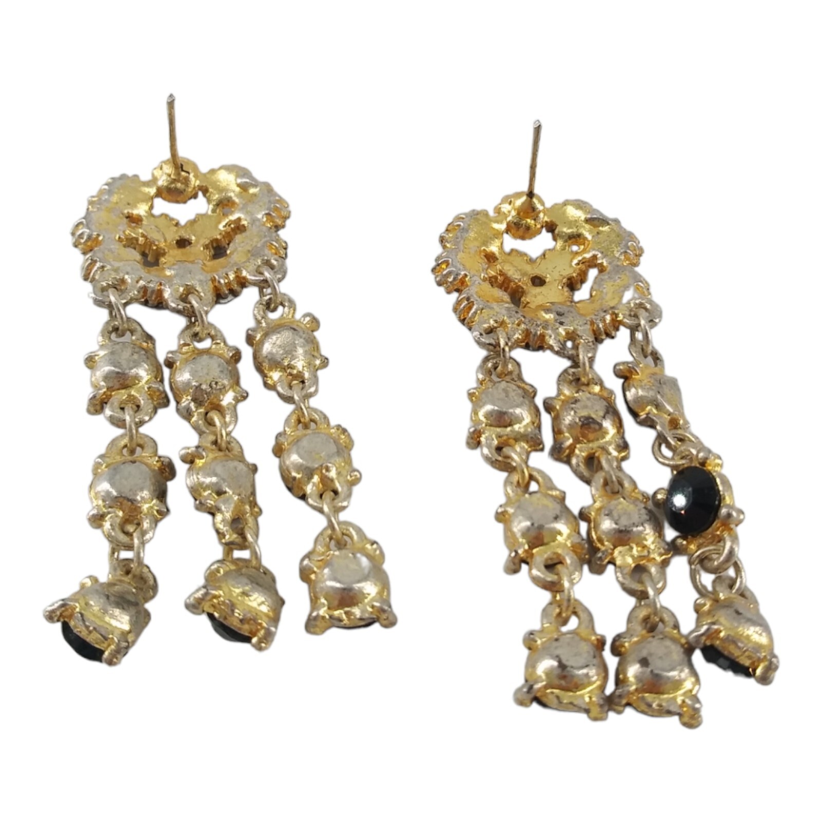 Black Glass Chandelier Dangle Earrings Pierced Vintage Art Deco Classic Glamour