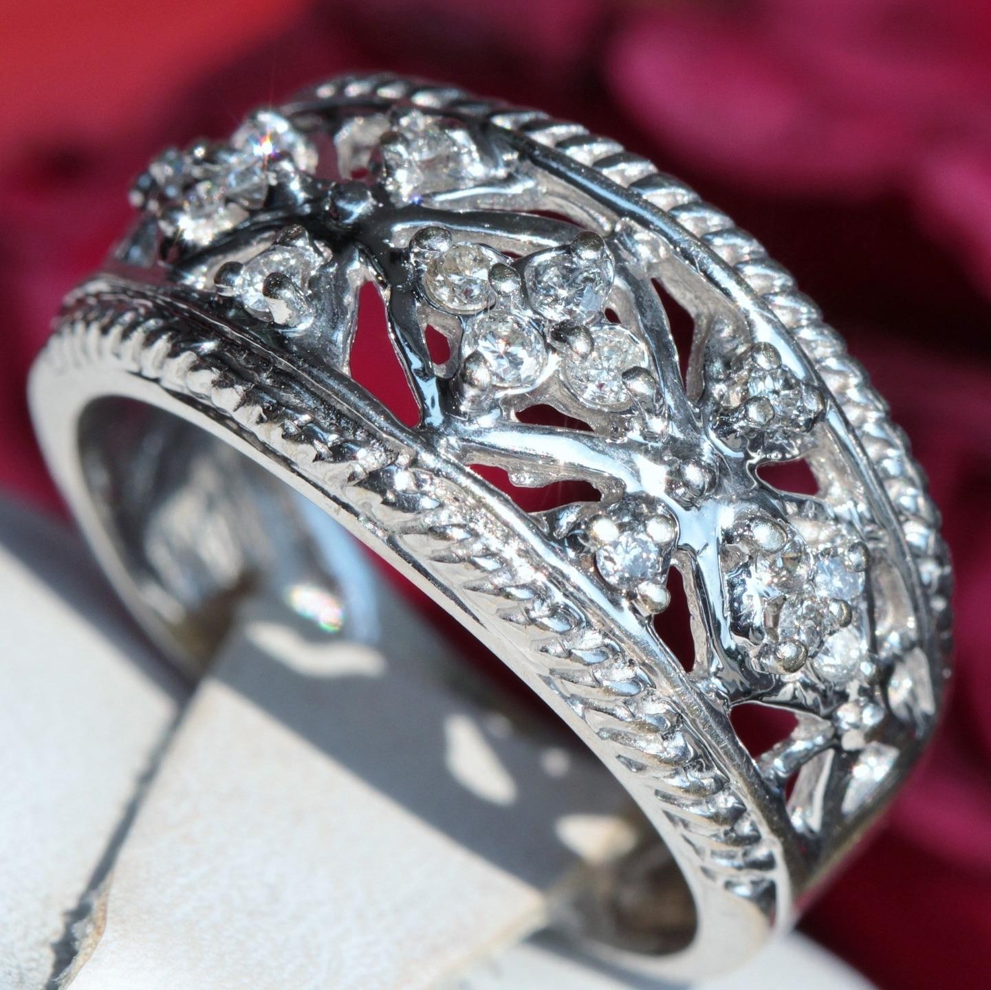 14k white gold ring 0.35ct natural diamond size 6.5 band handmade 5.5gr N161
