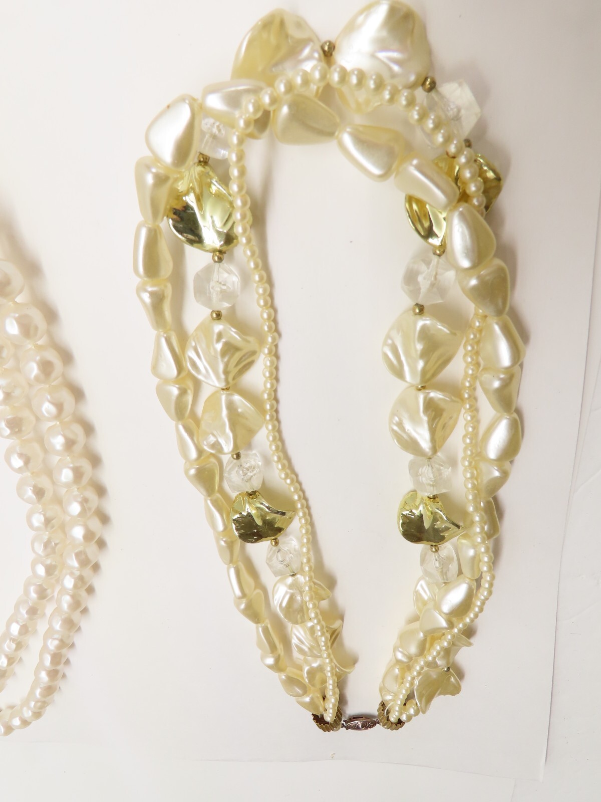 Vintage Beaded Necklace Lot Faux Pearl Ivory Gold Beaded Accents D2364