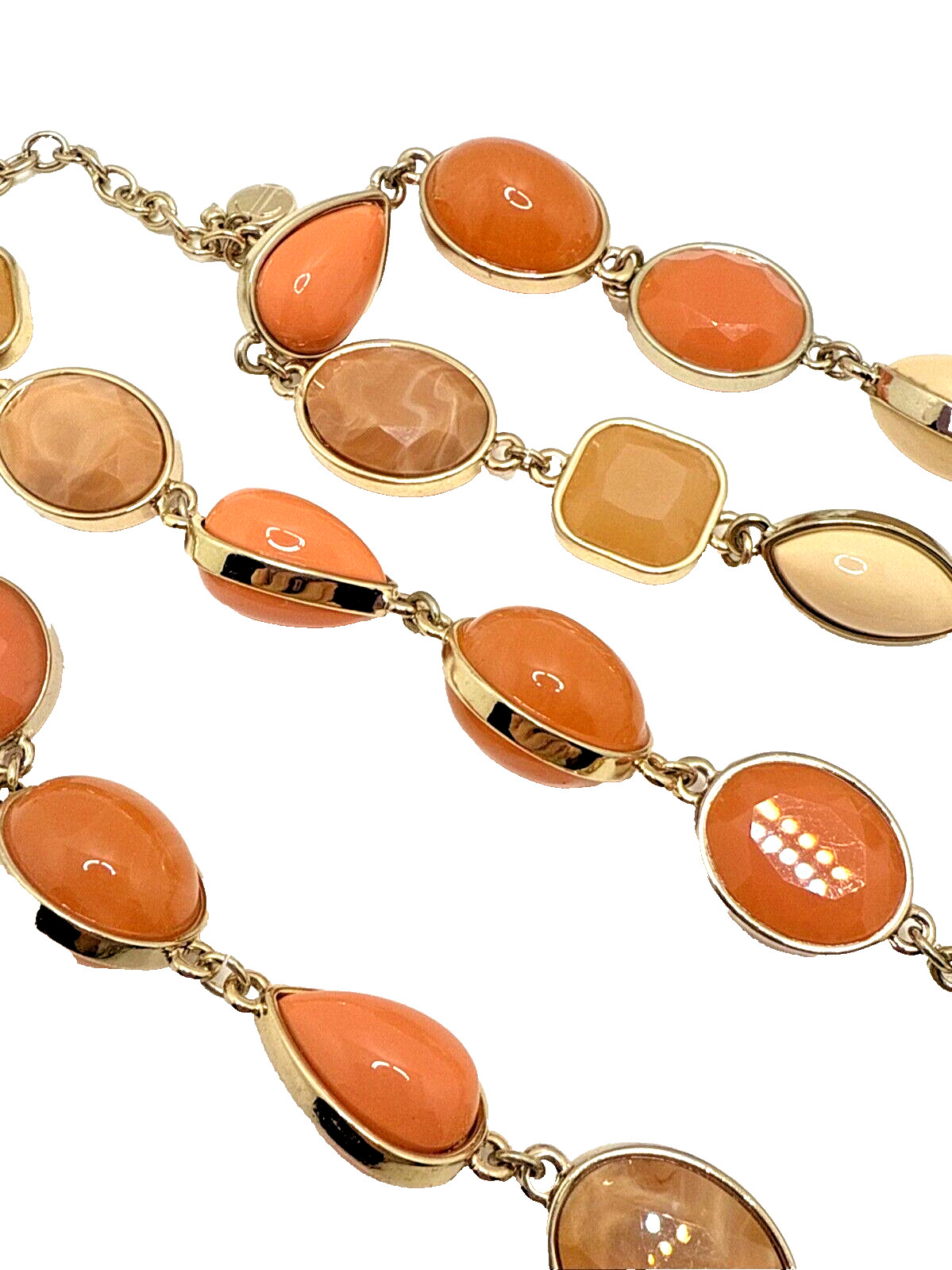 NWT TALBOTS Statement Necklace Peach Orange Tan Gold Tone Links 36-38″ Long NOS