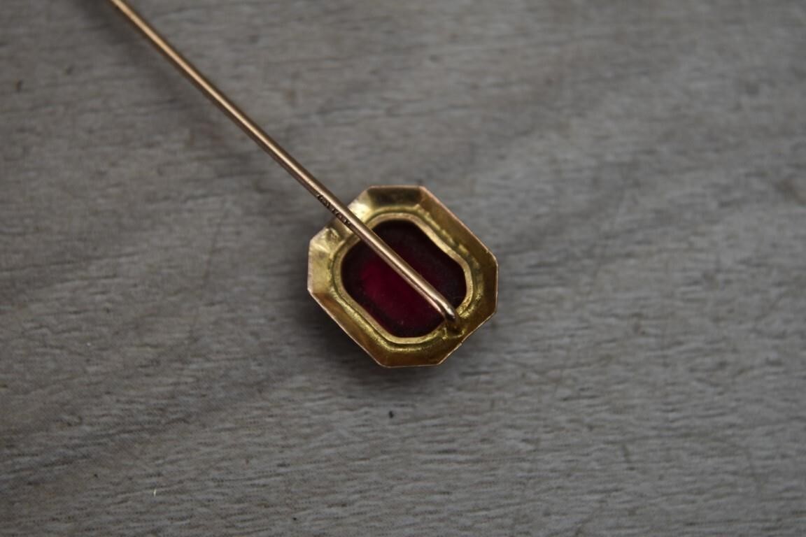 Vintage 10K Yellow Gold Red Pink Stone Stick Pin Hat Pin 1.28g Victorian Antique