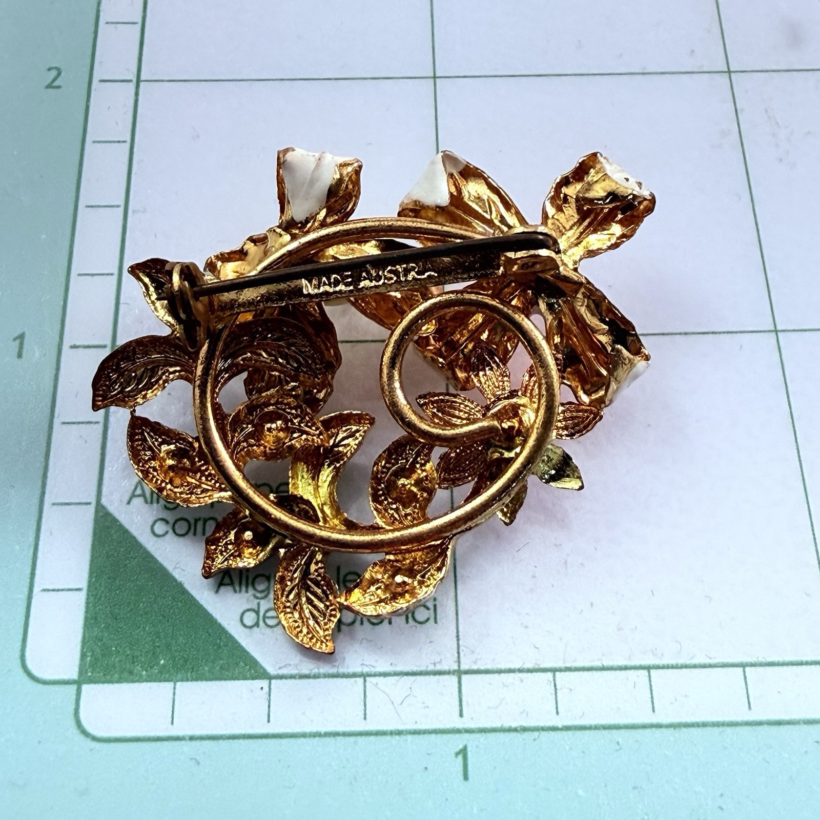 Vintage Enameled Rhinestone Flower Brooch Made in Austria