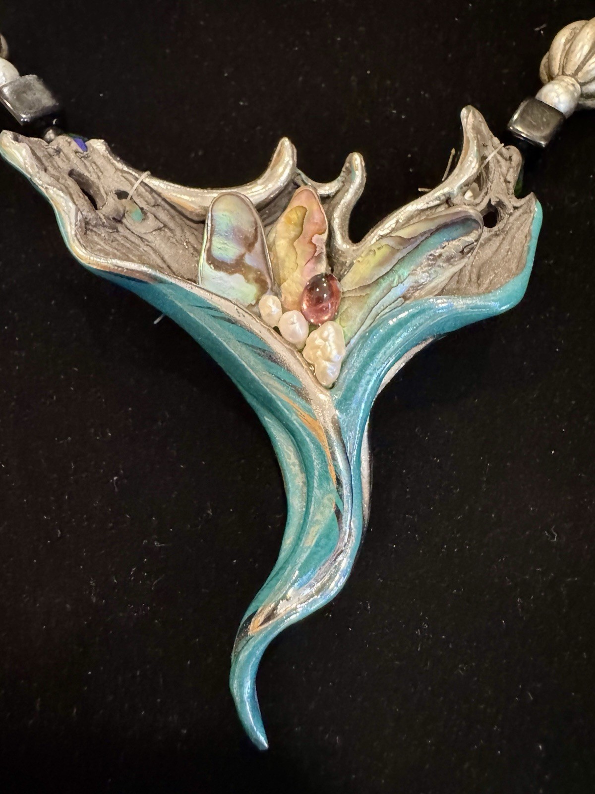 VTG Original by Mitchell Sculptural Necklace Amethyst Iridescent Turquoise OOAK