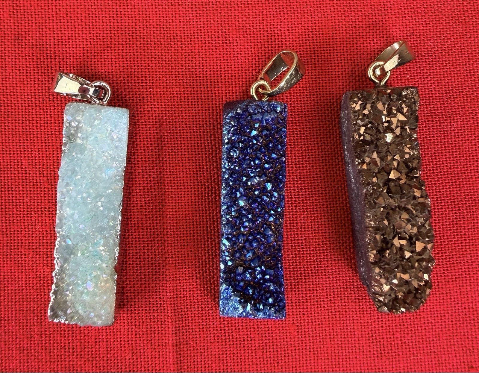Vtg Druzy Quartz Pendant Lot 3 Blue White Brown Crystal Geode Necklace Charms