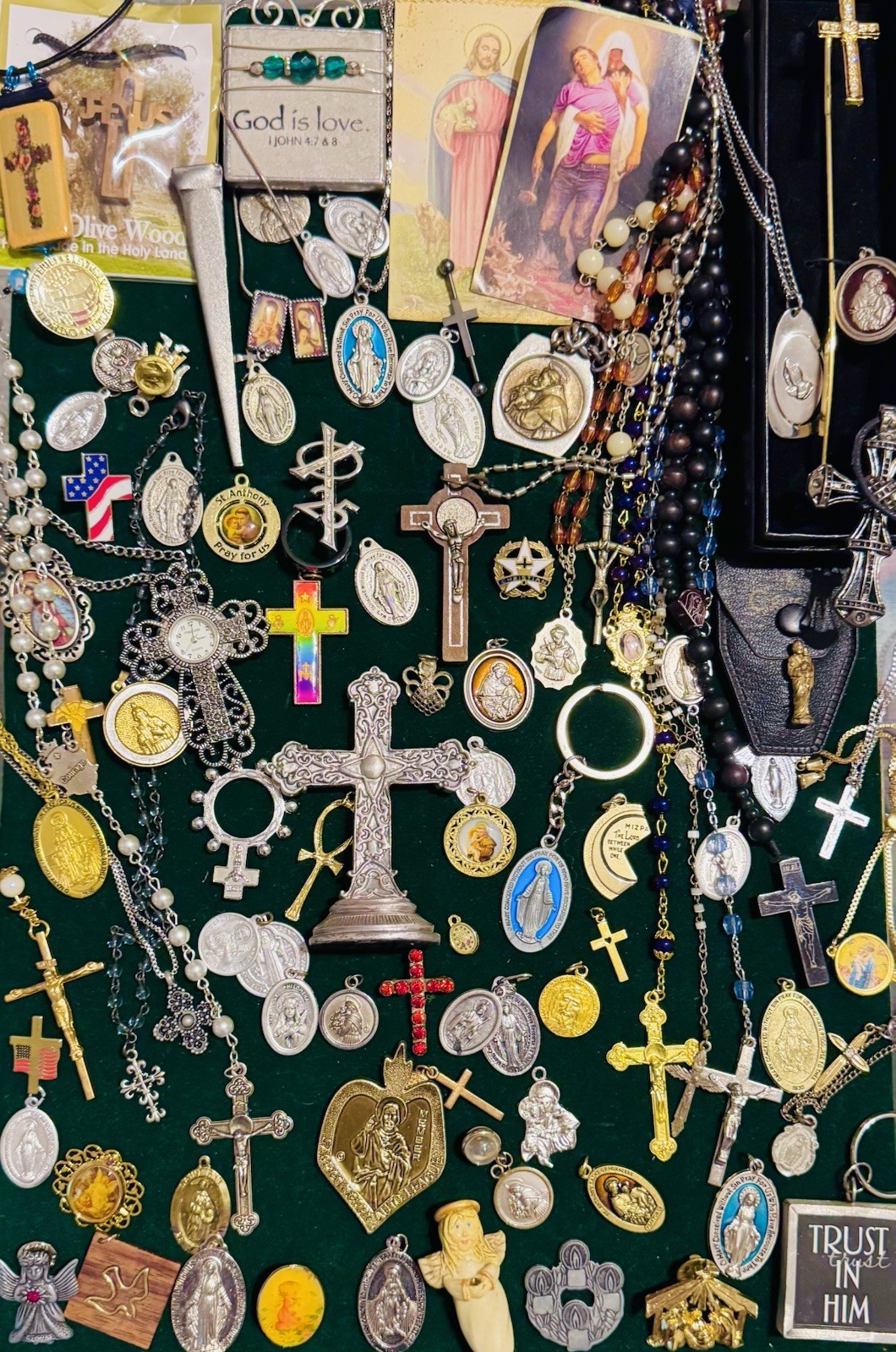 Vintage Modern Religious Cross Necklace Jewelry Lot 120+ Italy Germany Bethlehem