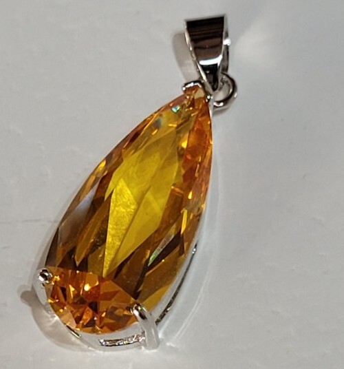 35mm Faceted Silver Lab Created Cubic Zirconia Citrine Colour Silvertone Pendant