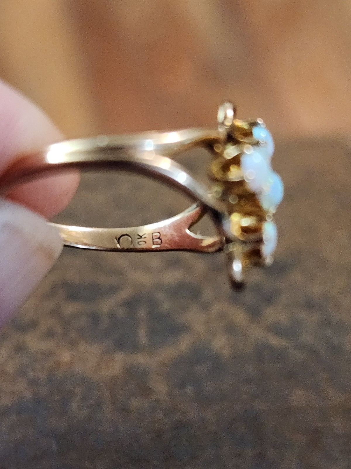 Antique 10k Yellow Gold Ostby Barton Opal Cross Ring Deco Sz 3.25 Pinky 1.22g