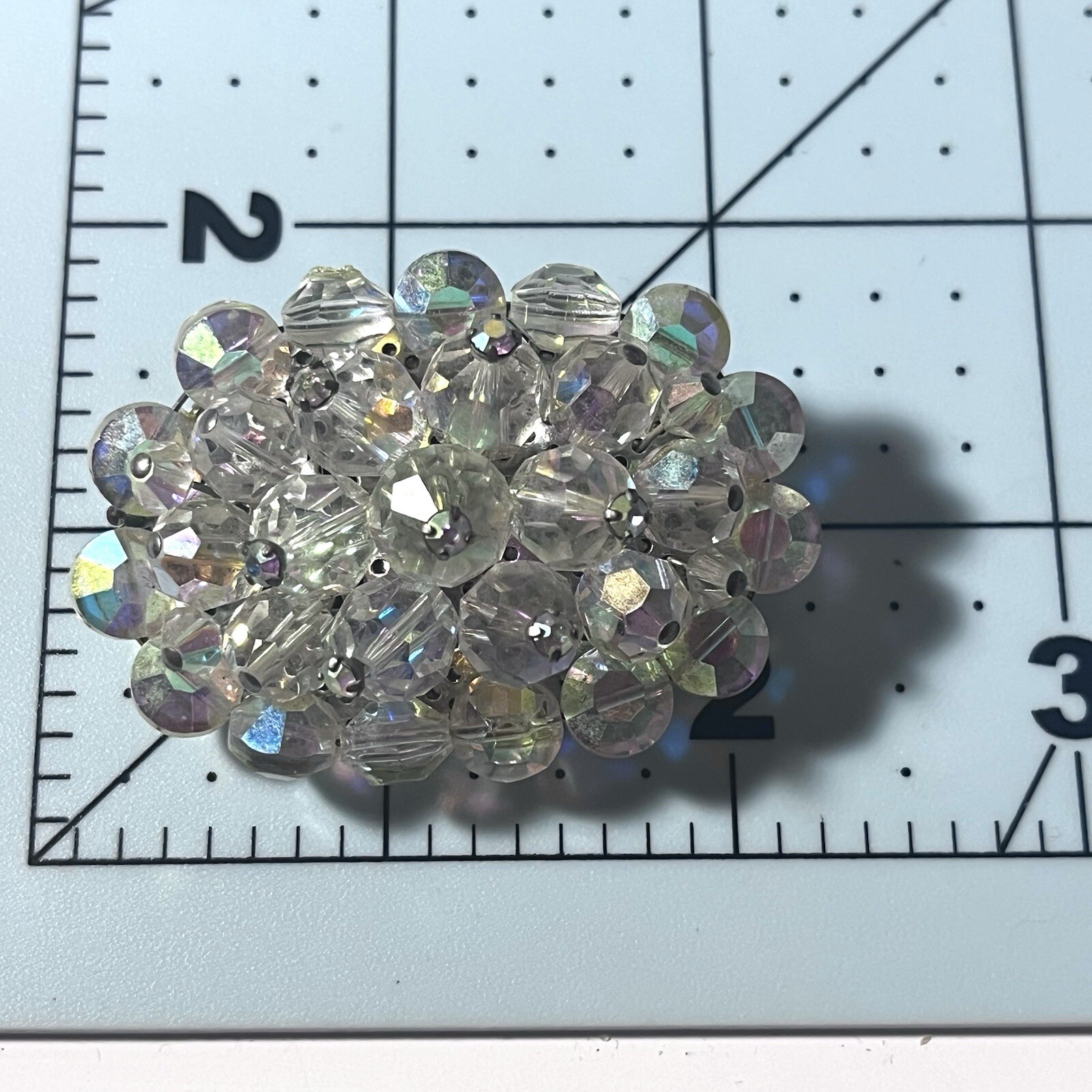 MCM AB Rhinestone Brooch Aurora Borealis Crystal Bead Cluster Prong-Set Pin