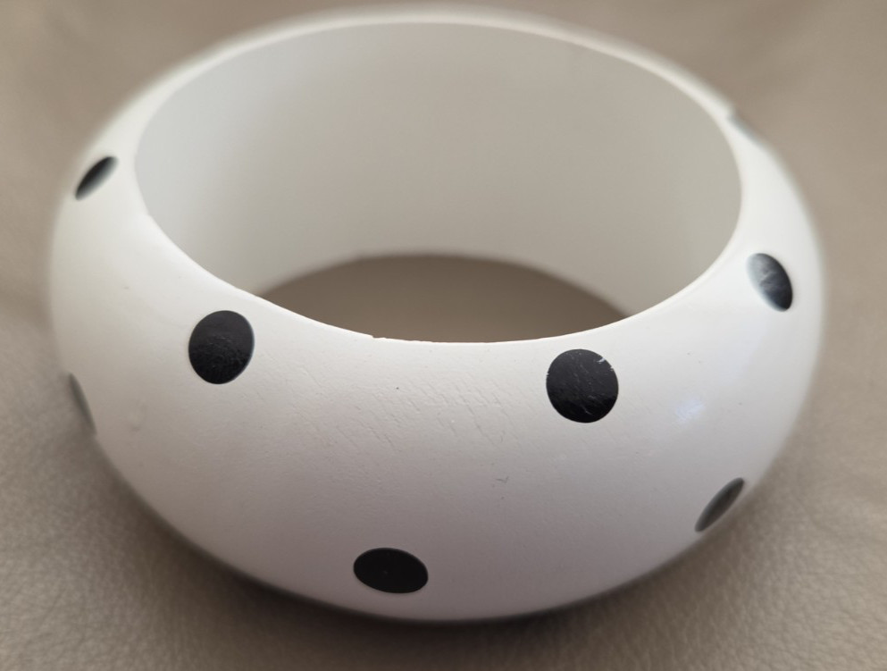 VINTAGE Chunky Bangle Bracelet White With Black Polka Dots