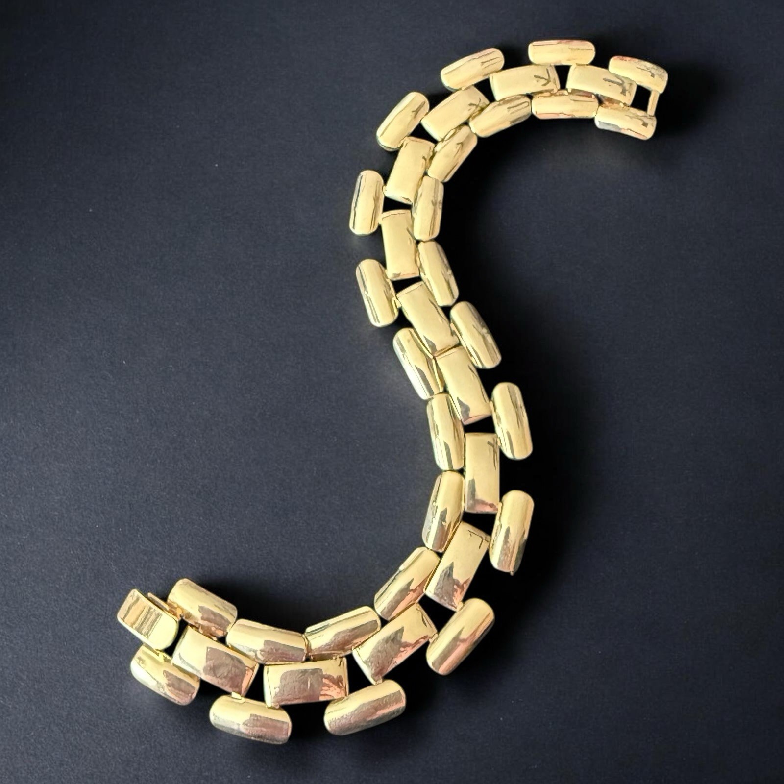 Gold Tone Bracelet Chunky Mid Century Vintage Articulated Link