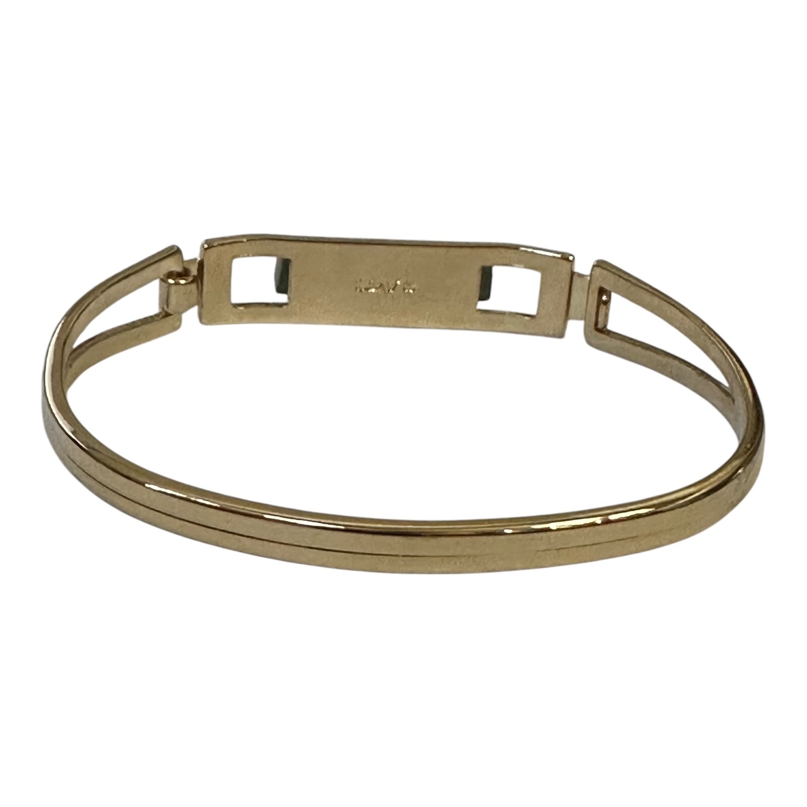 Vintage 1978 Avon Treasured Genuine Jade Bar Hinged Bangle Bracelet 6¼” Goldtone