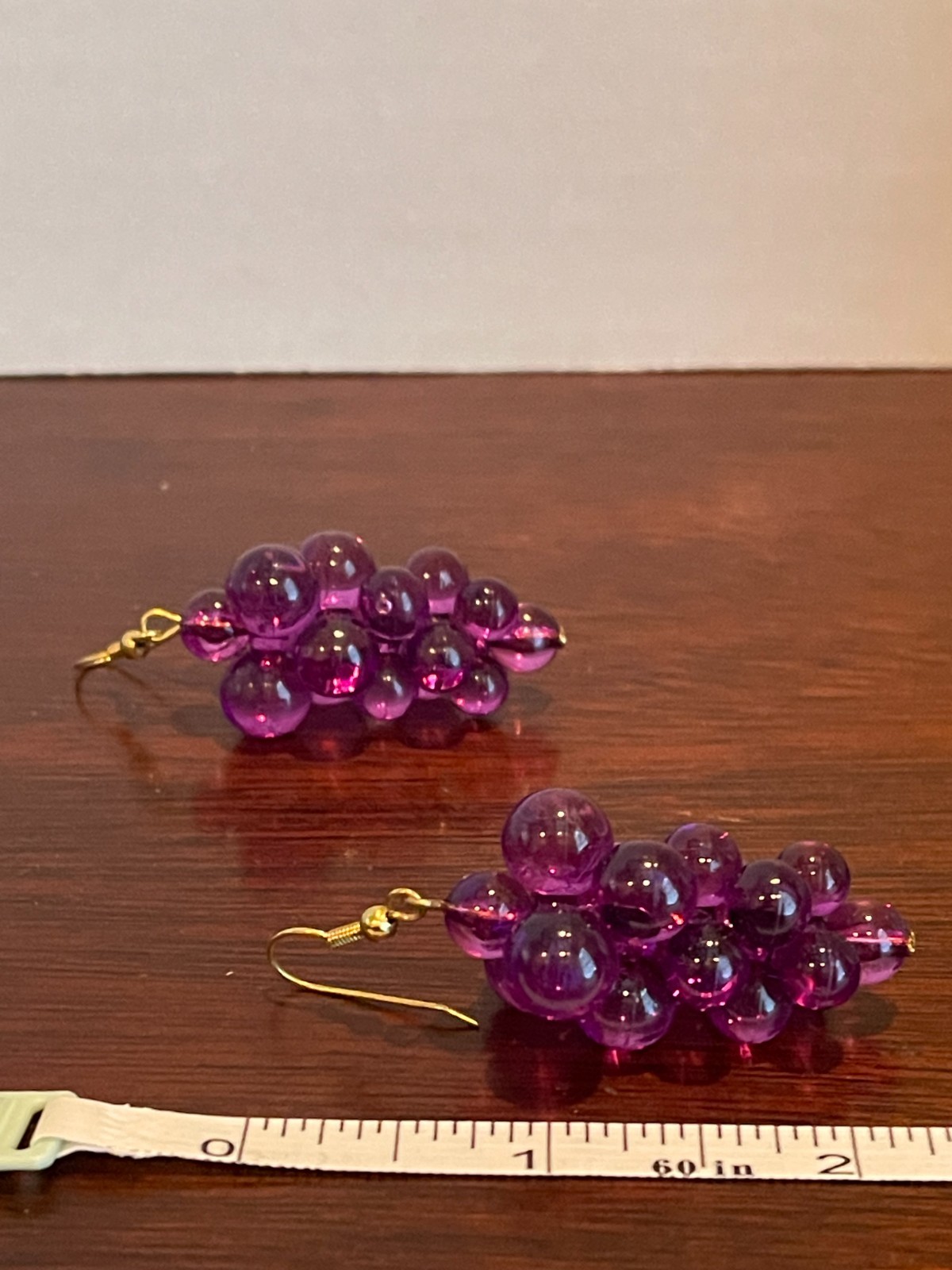 Grape Earrings Lucite Resin Purple Cluster Dangle Vintage Translucent Grapes