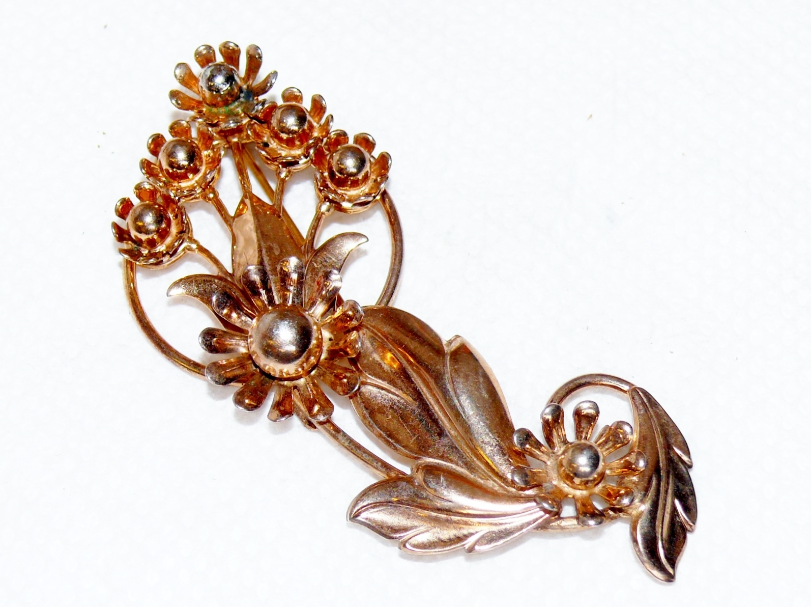 Antique Art Deco Sterling Silver 925 Brooch Gold Wash Flower Design 16 Grams 3″