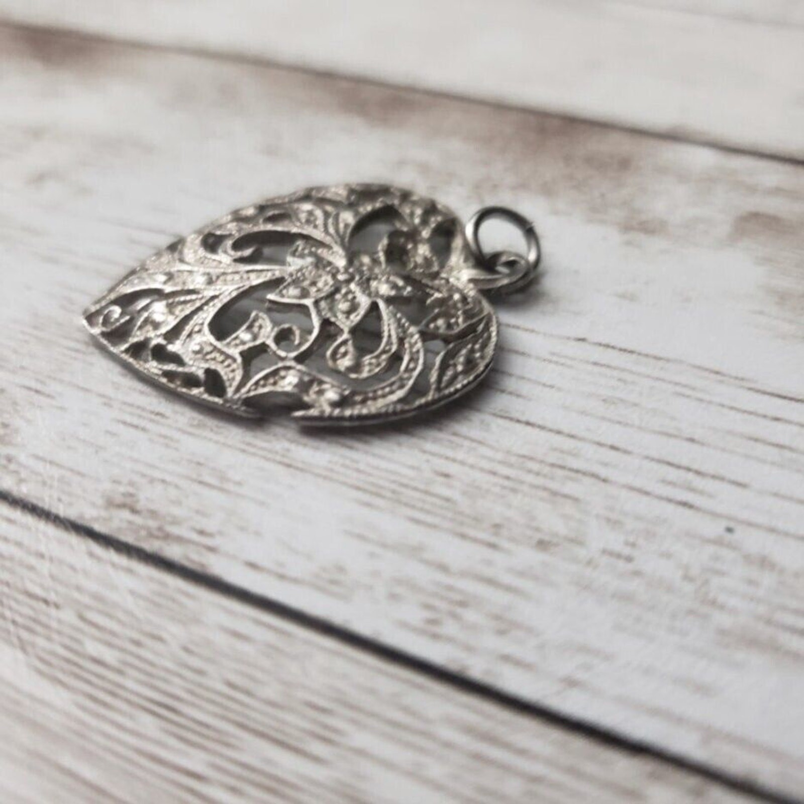 Vintage Pendant Ornate Dark Silver Tone Heart (No Chain Included)