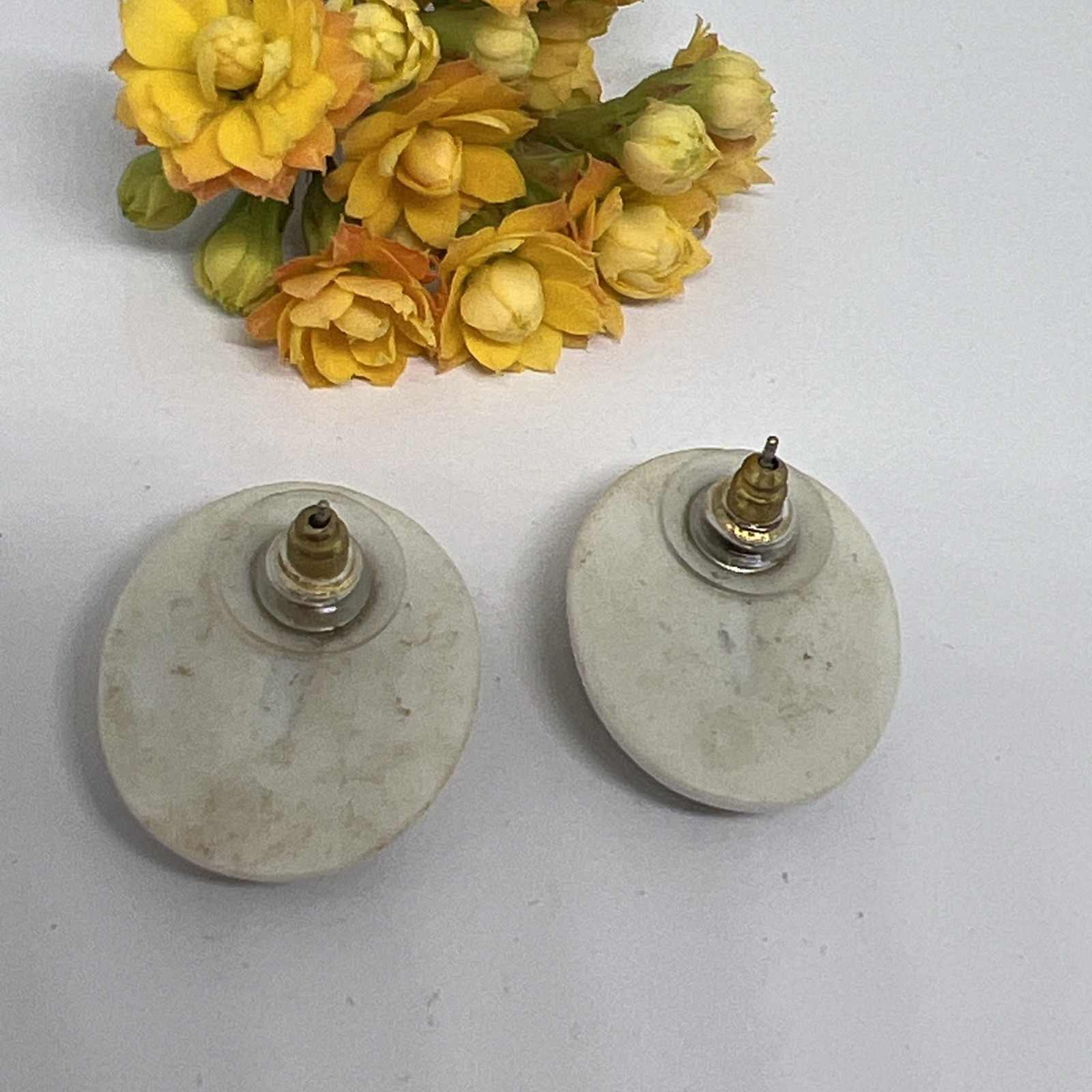 Vintage 1990 Avon Pierced Earrings Porcelain Oval Floral Lily Of The Valley