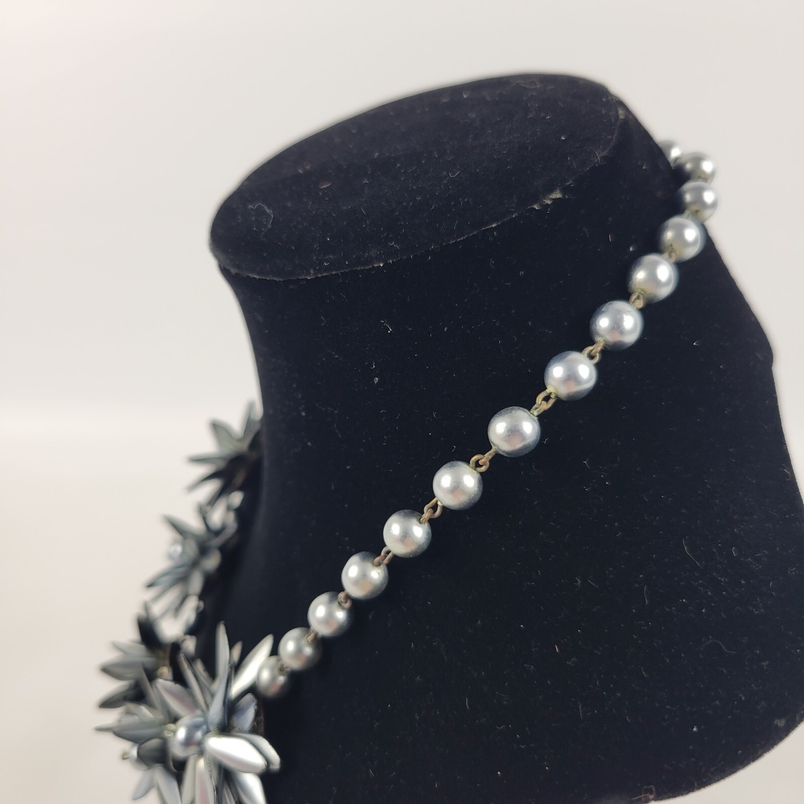 Vintage West Germany Silver Toned Floral Cluster and Faux Pearl Necklace